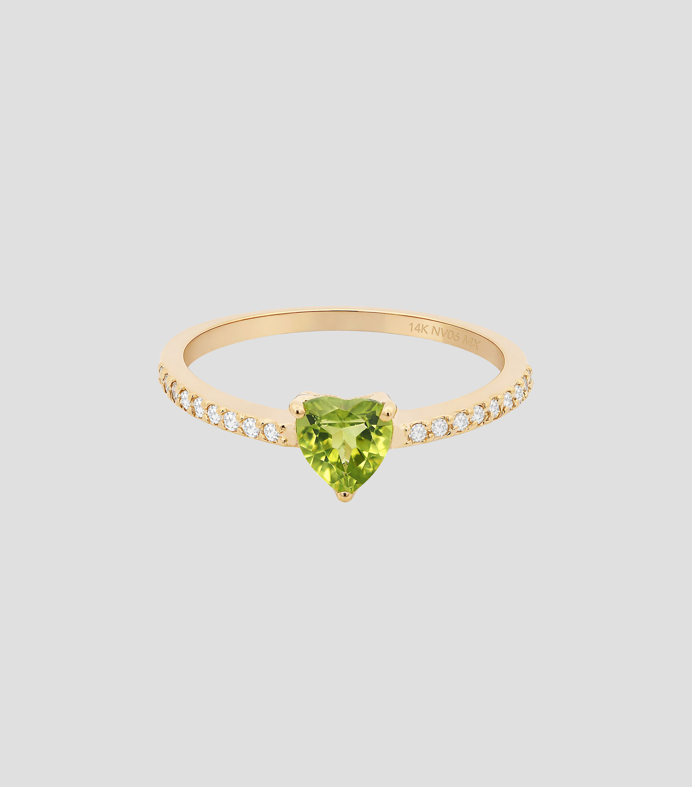 Anillo en oro amarillo de 14 kilates con peridoto y diamantes Mujer