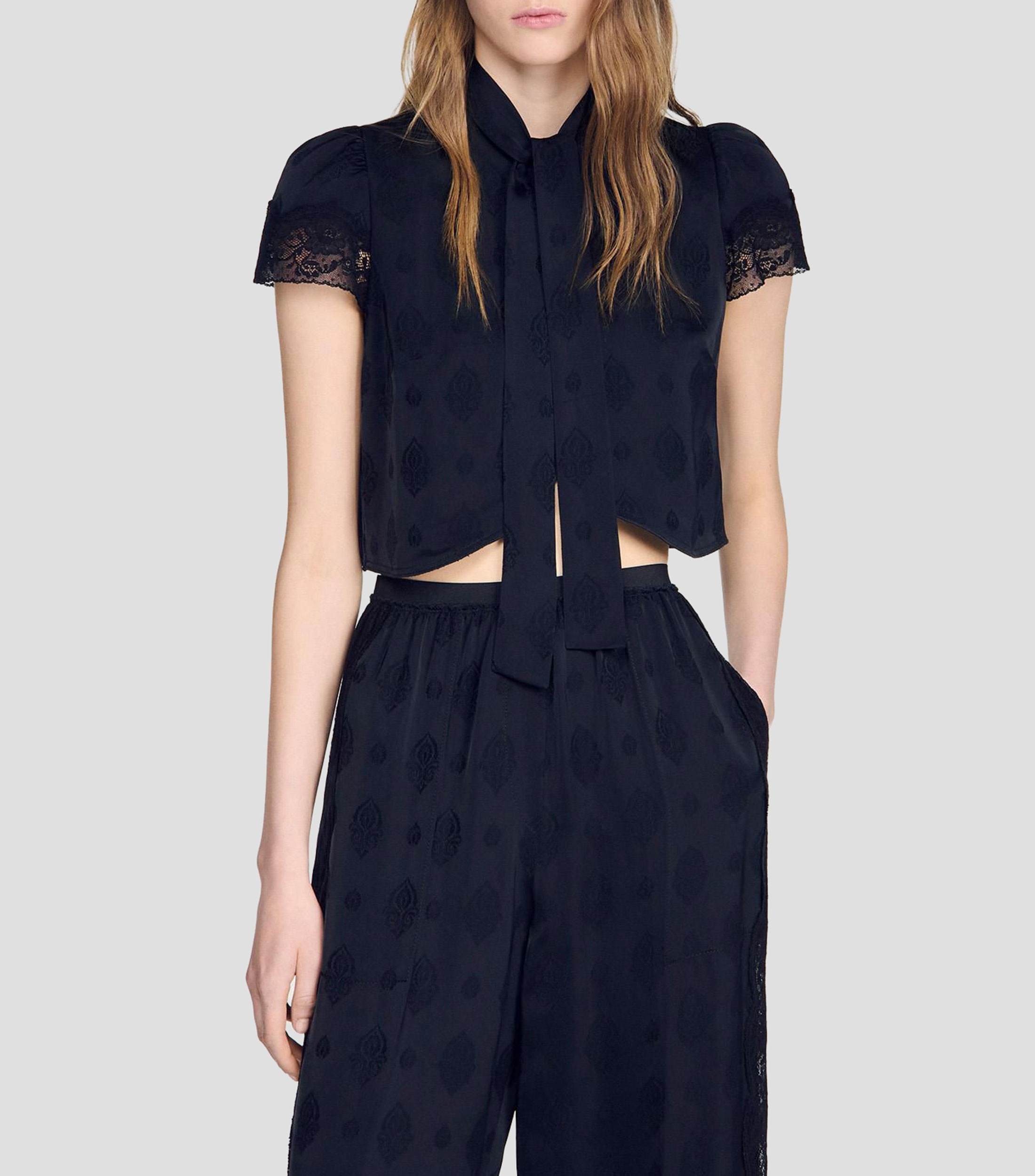 Blusa manga corta líneas Mujer