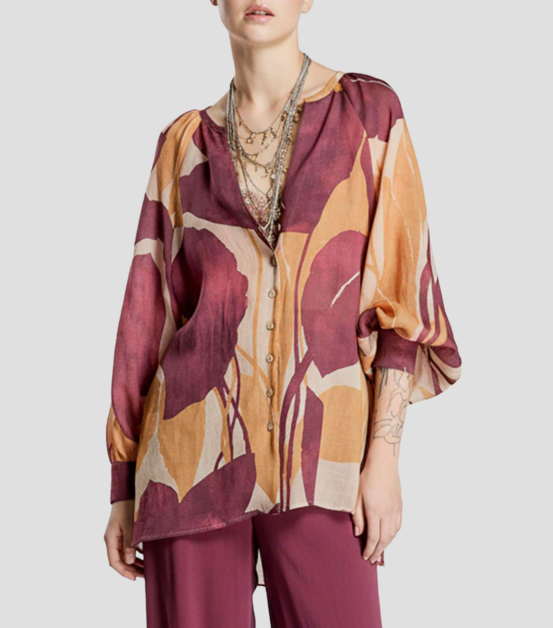 Blusa estampada manga larga Mujer