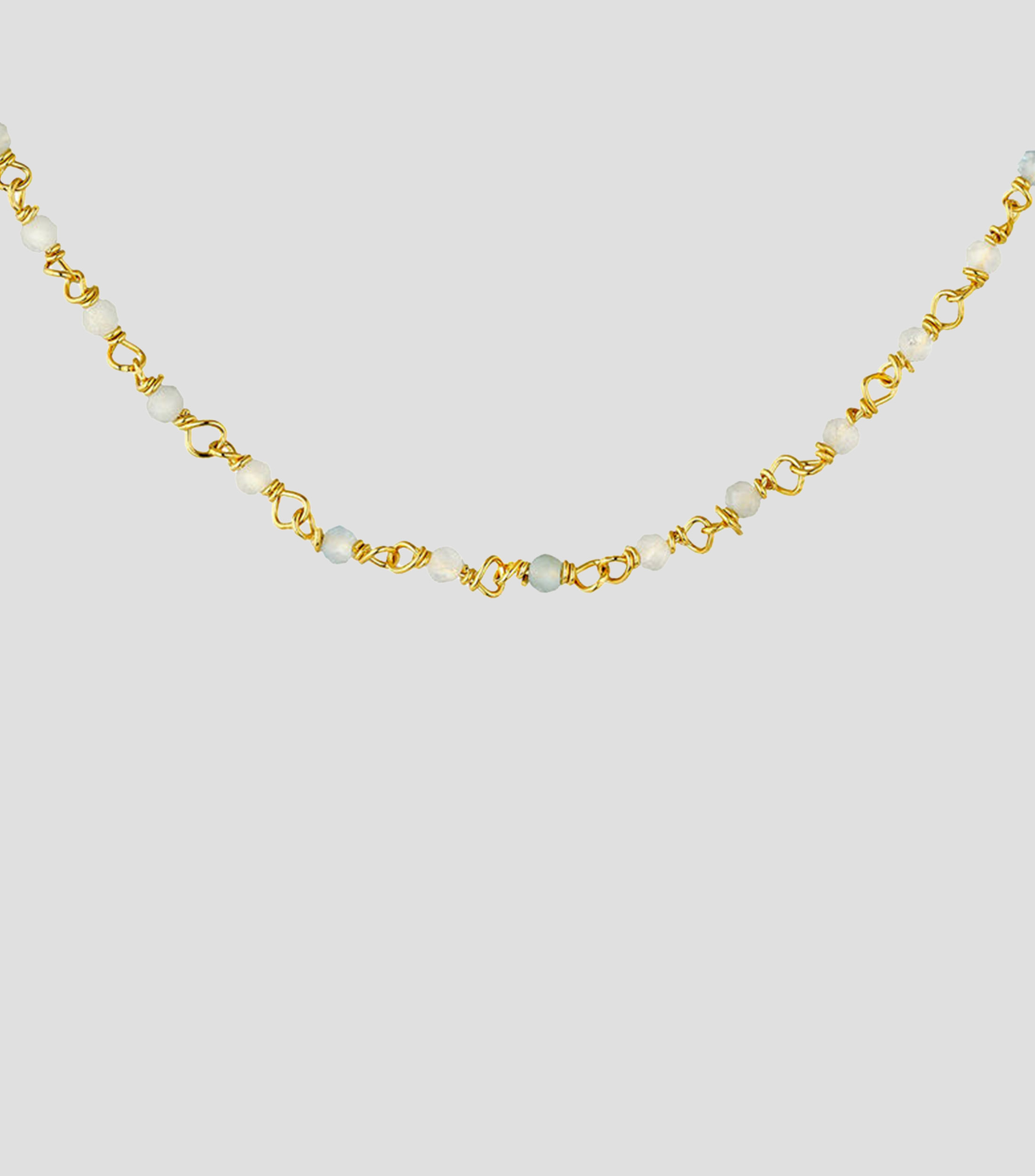 Collar de cadena en plata con bolitas de piedra aguamarina Mujer