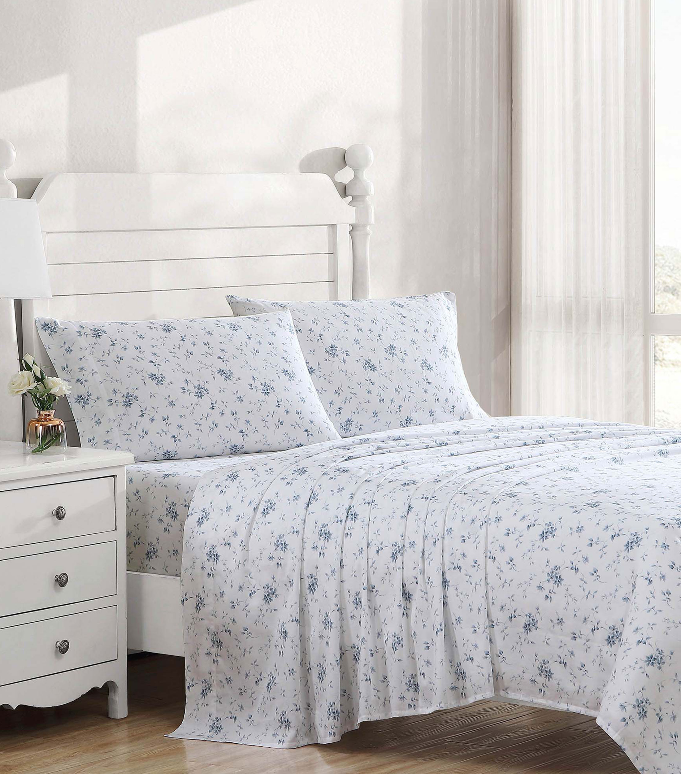 Juego de Sabanas Matrimonial en Algodon Garden Muse Blue Cashmere