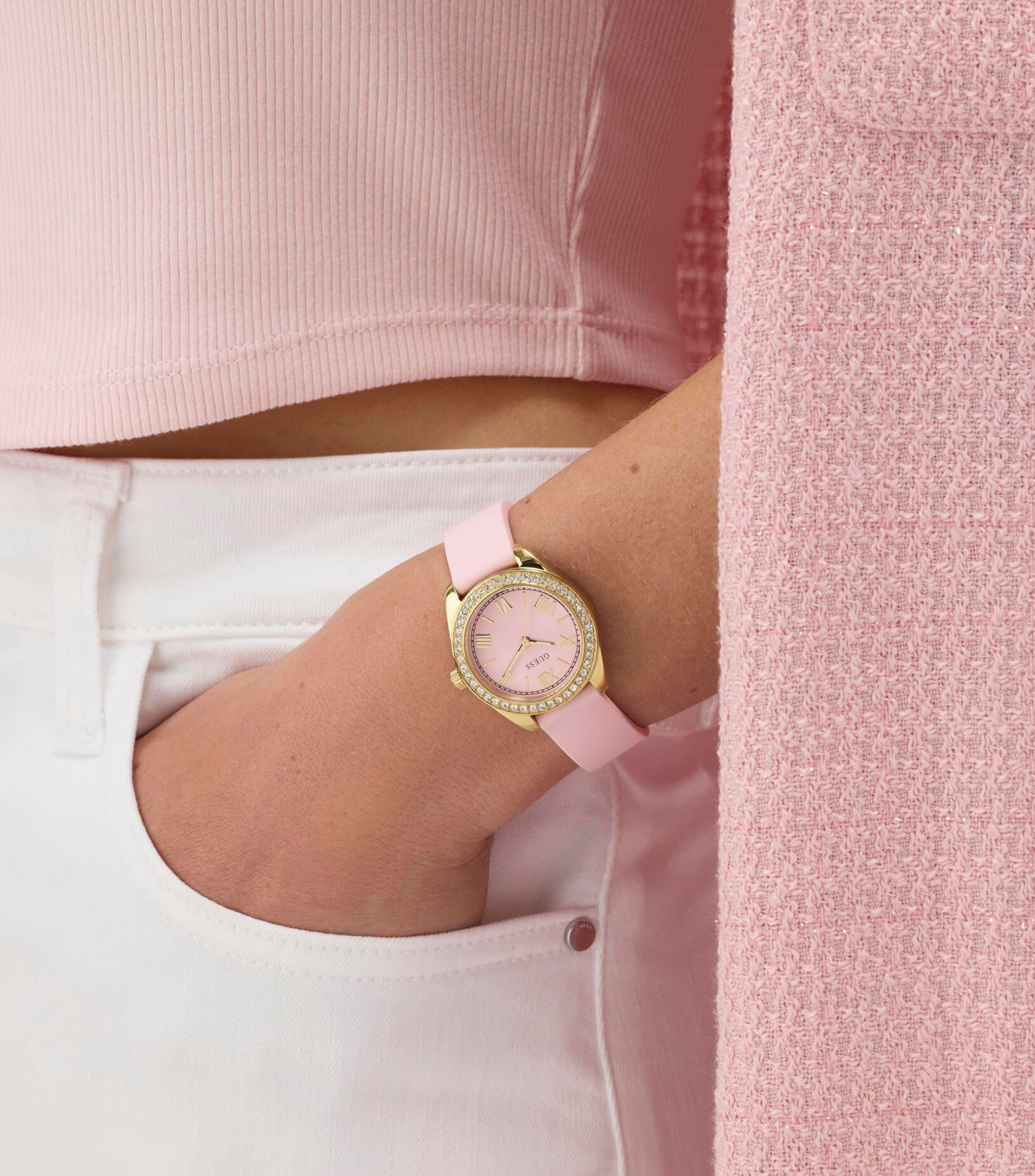 Reloj para Mujer Mini Luna de vestir Rosa, Dorado