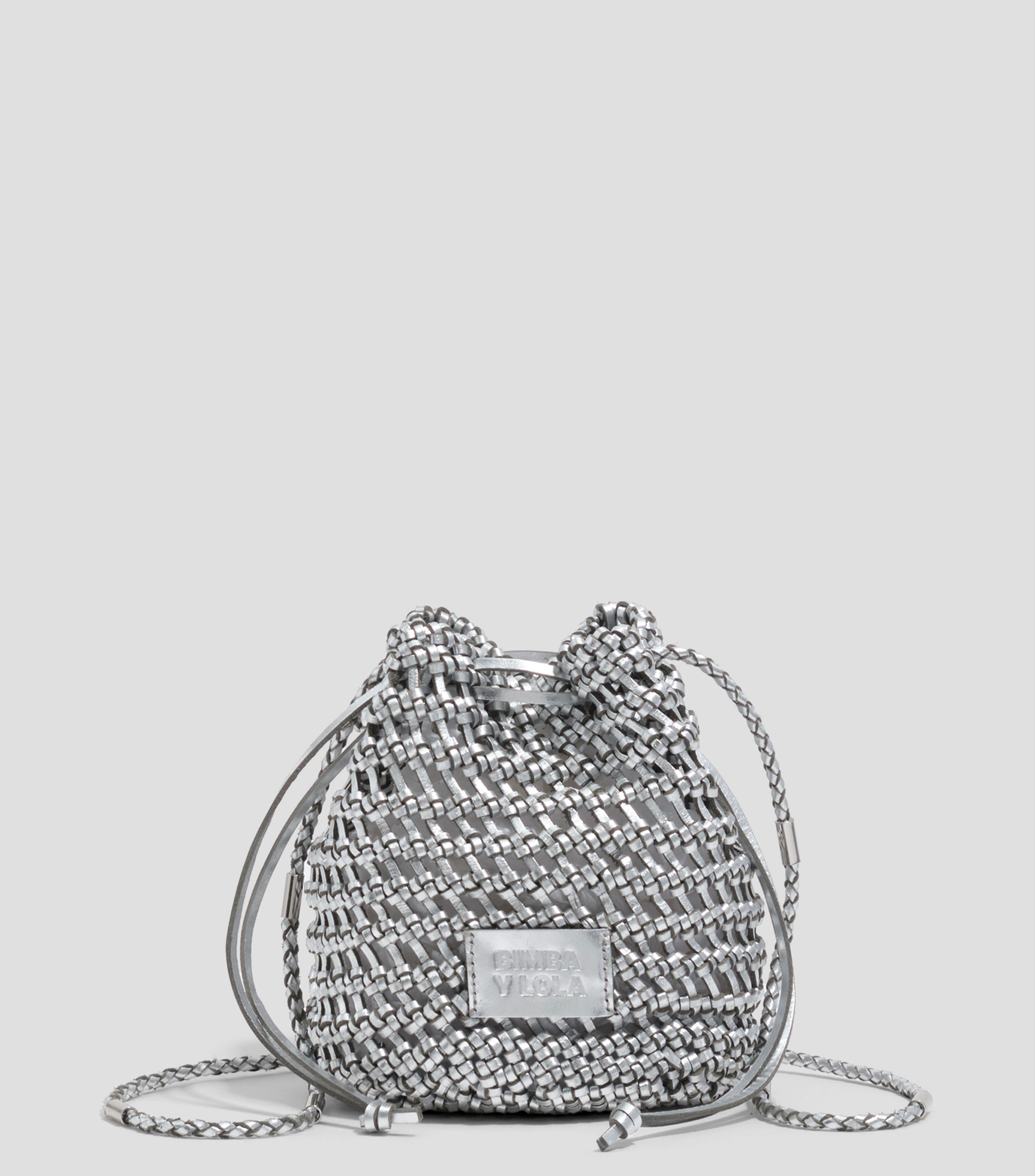 Bolsa mini trenzado piel plateado Mujer