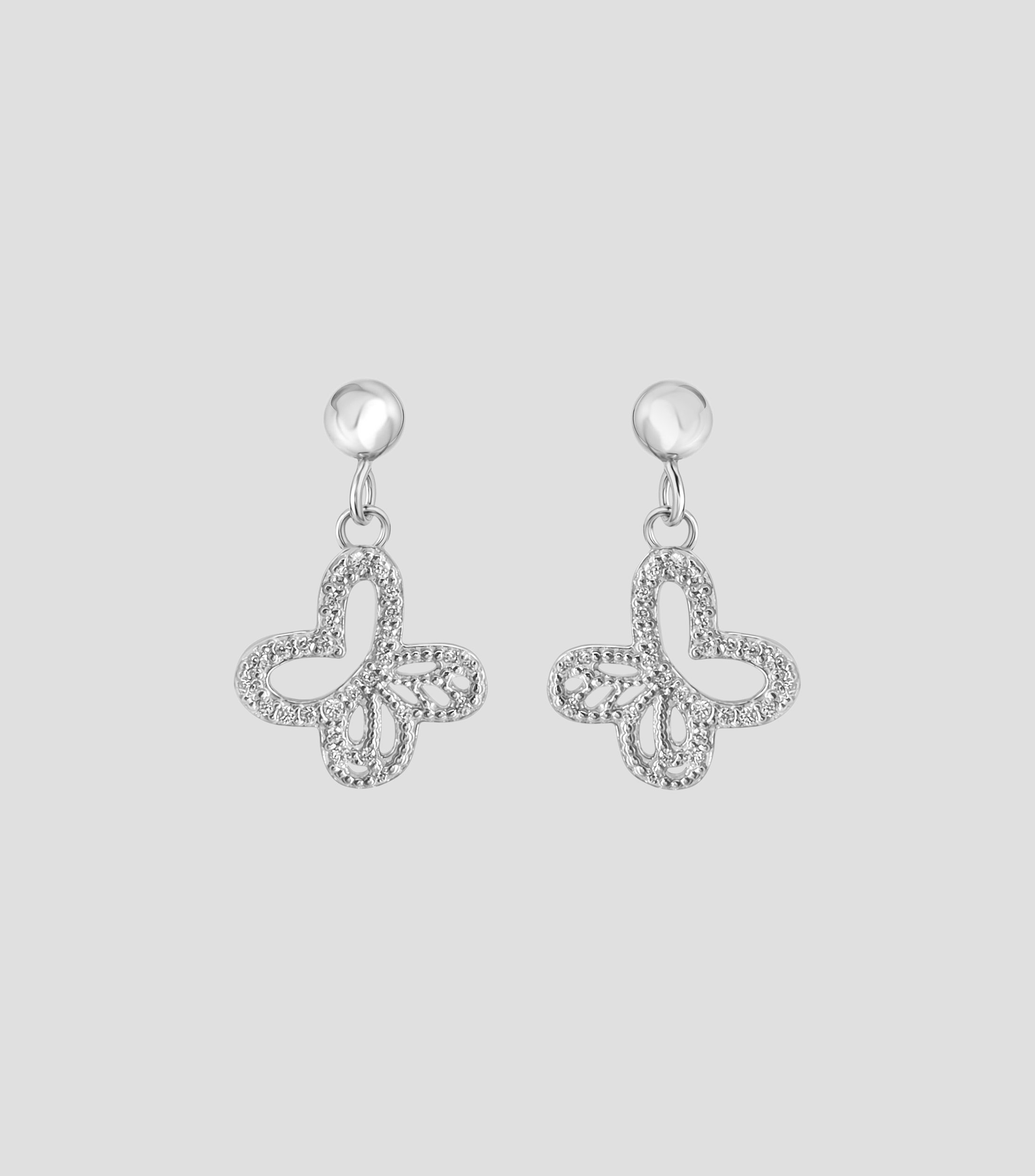 Aretes en plata .925 con mariposa monarca y circonia Mujer