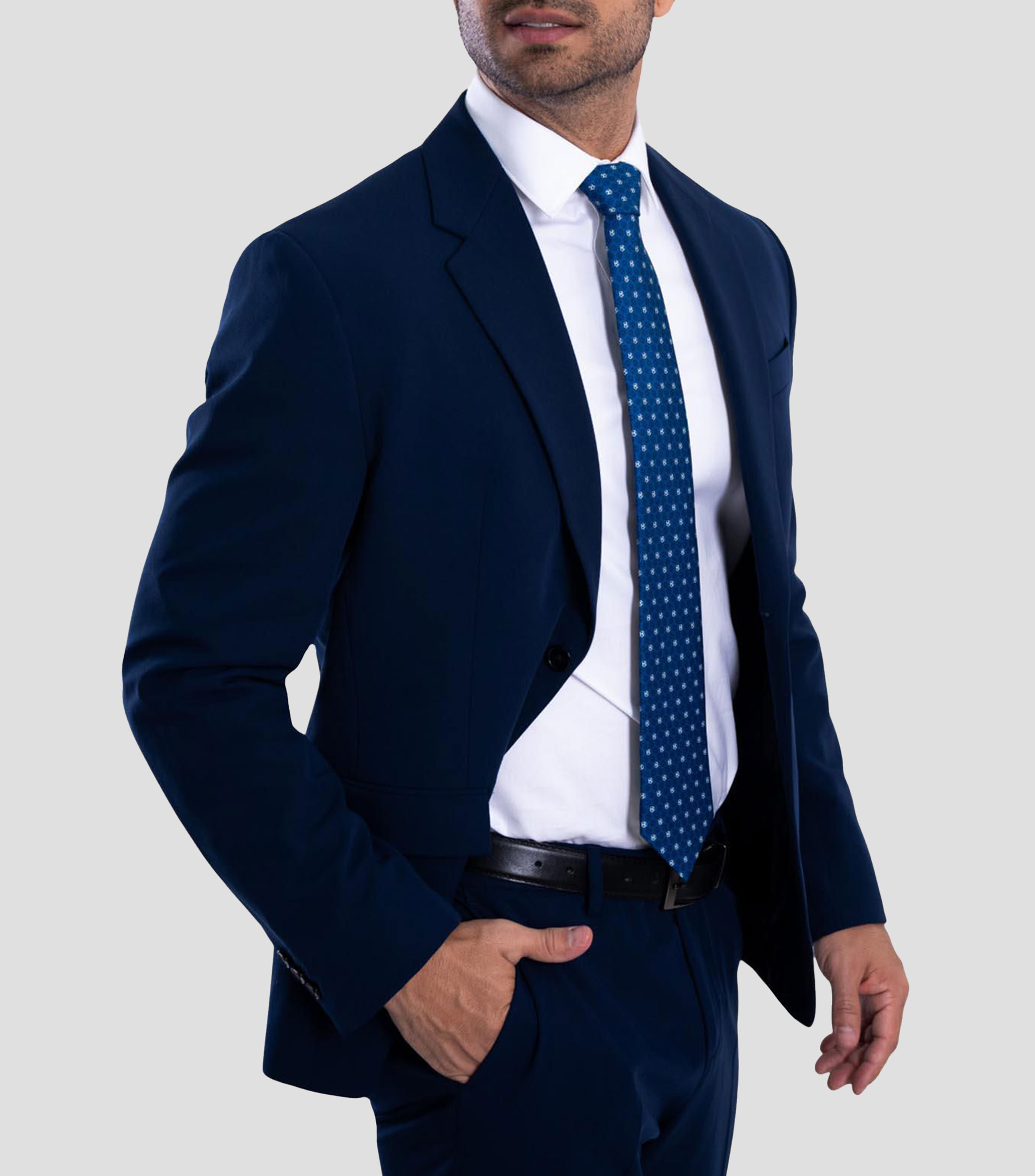 Corbata ancha de seda azul marino estampada