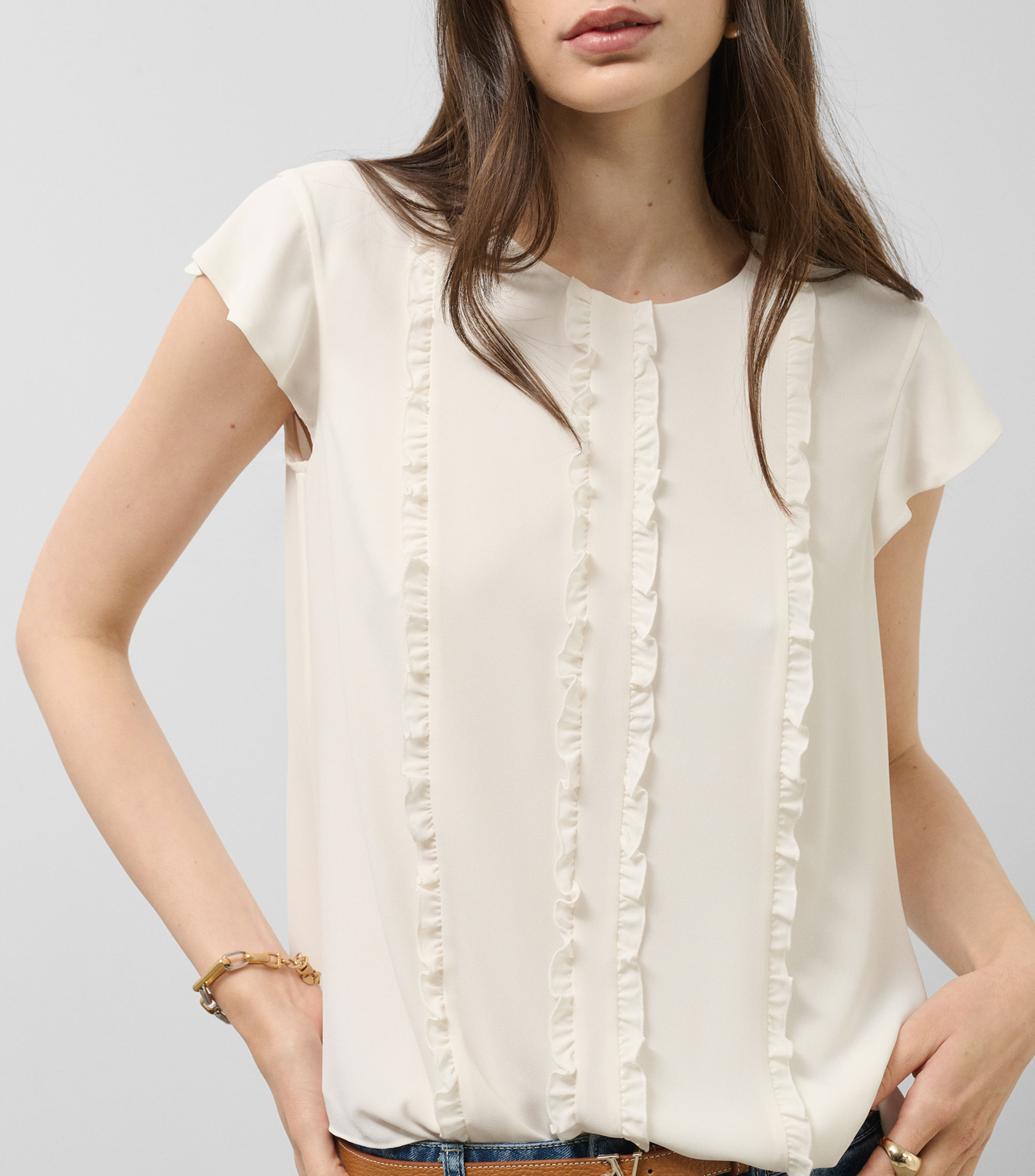 Blusa con franjas manga corta Mujer