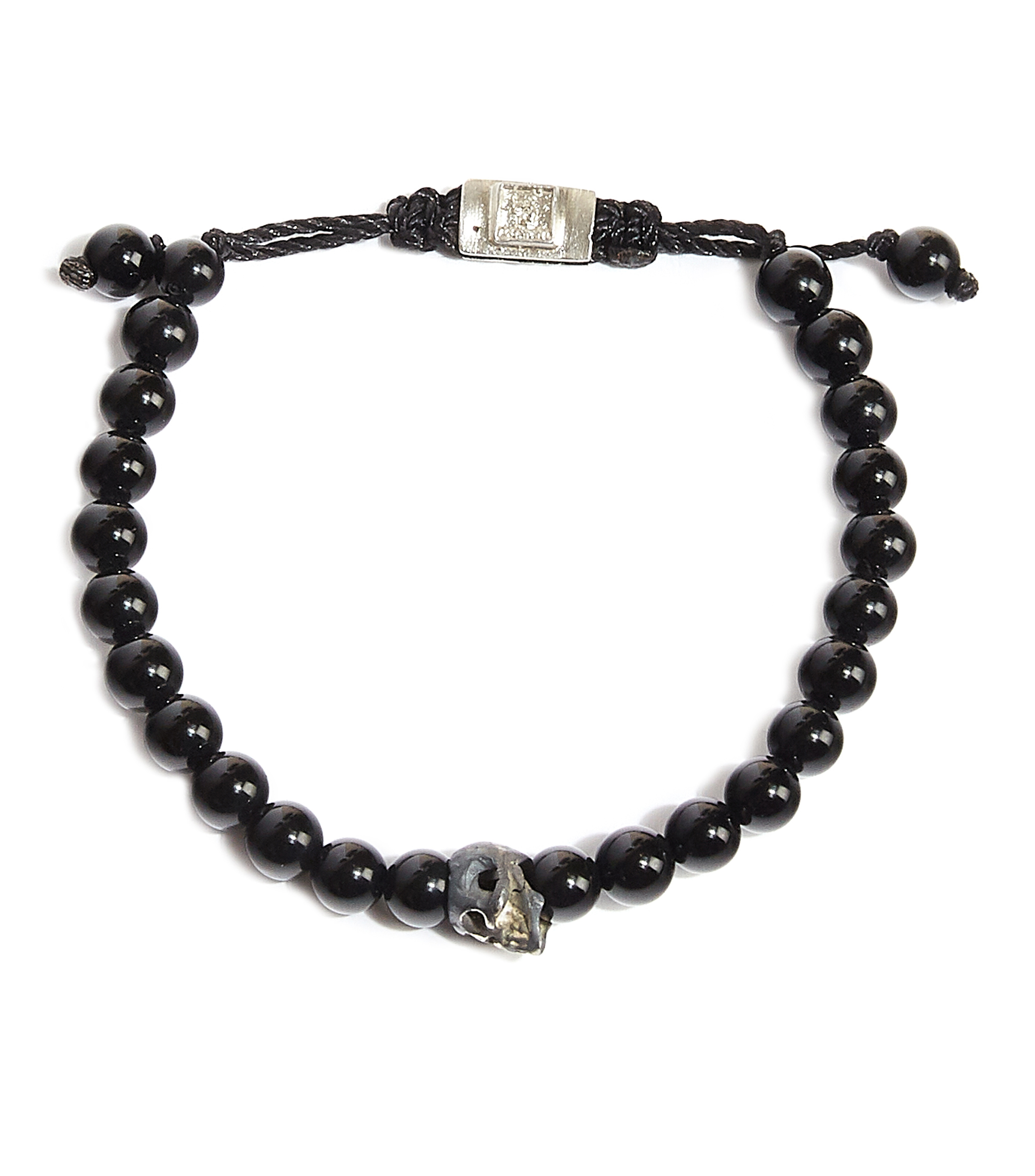 Pulsera ajustable obsidiana y plata Hombre