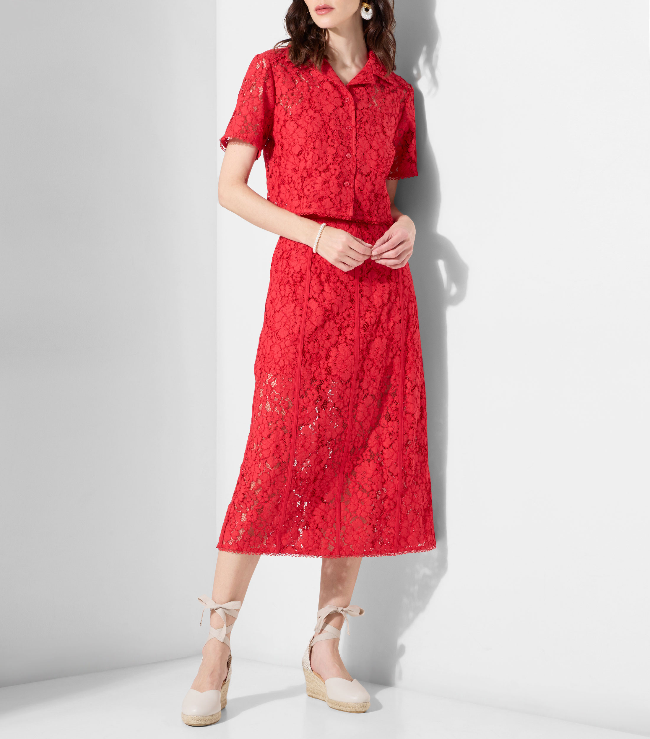 Falda midi de corte recto lisa Mujer