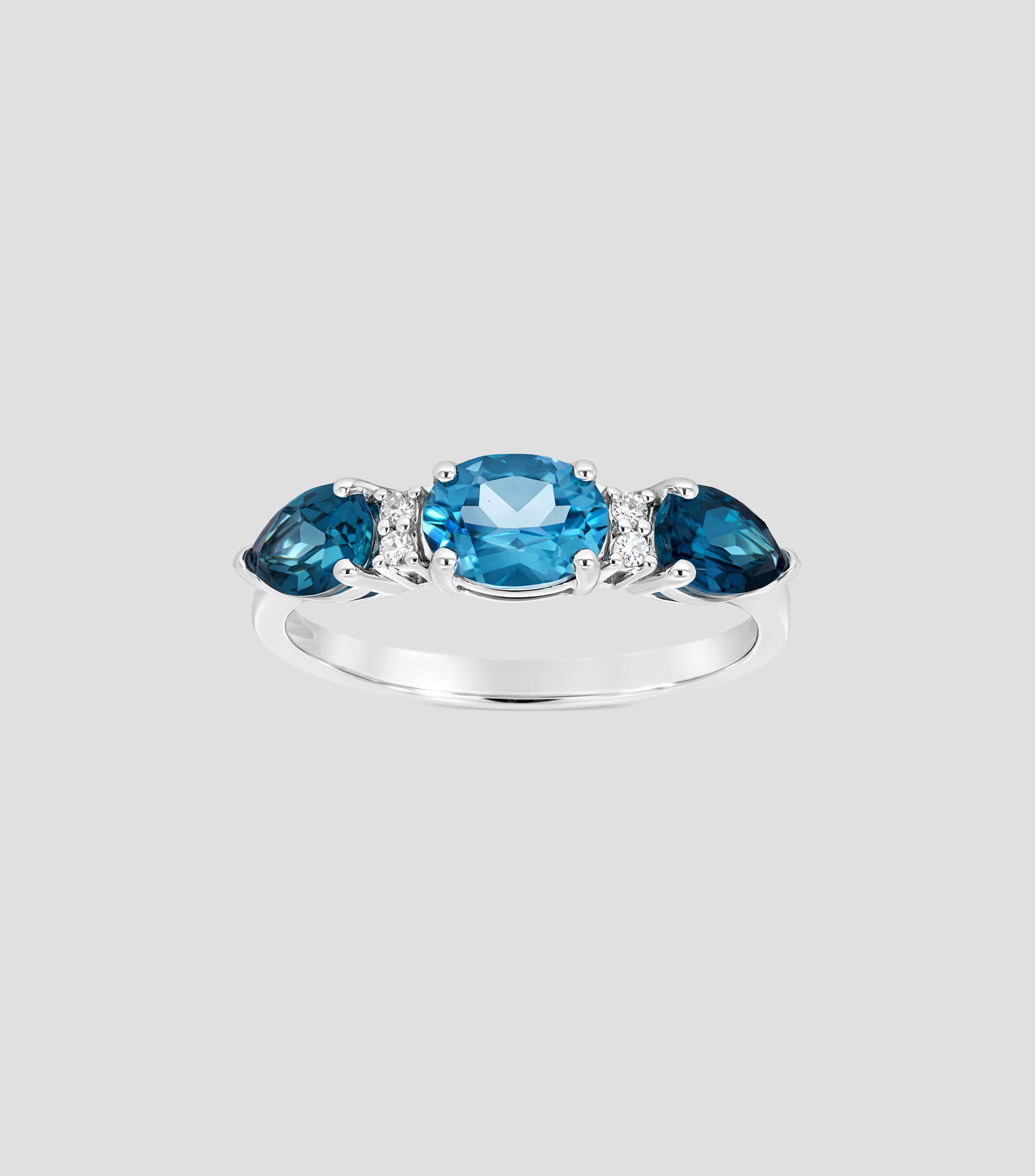 Anillo churumbela en oro blanco de 14 kilates con topacios y diamantes Mujer