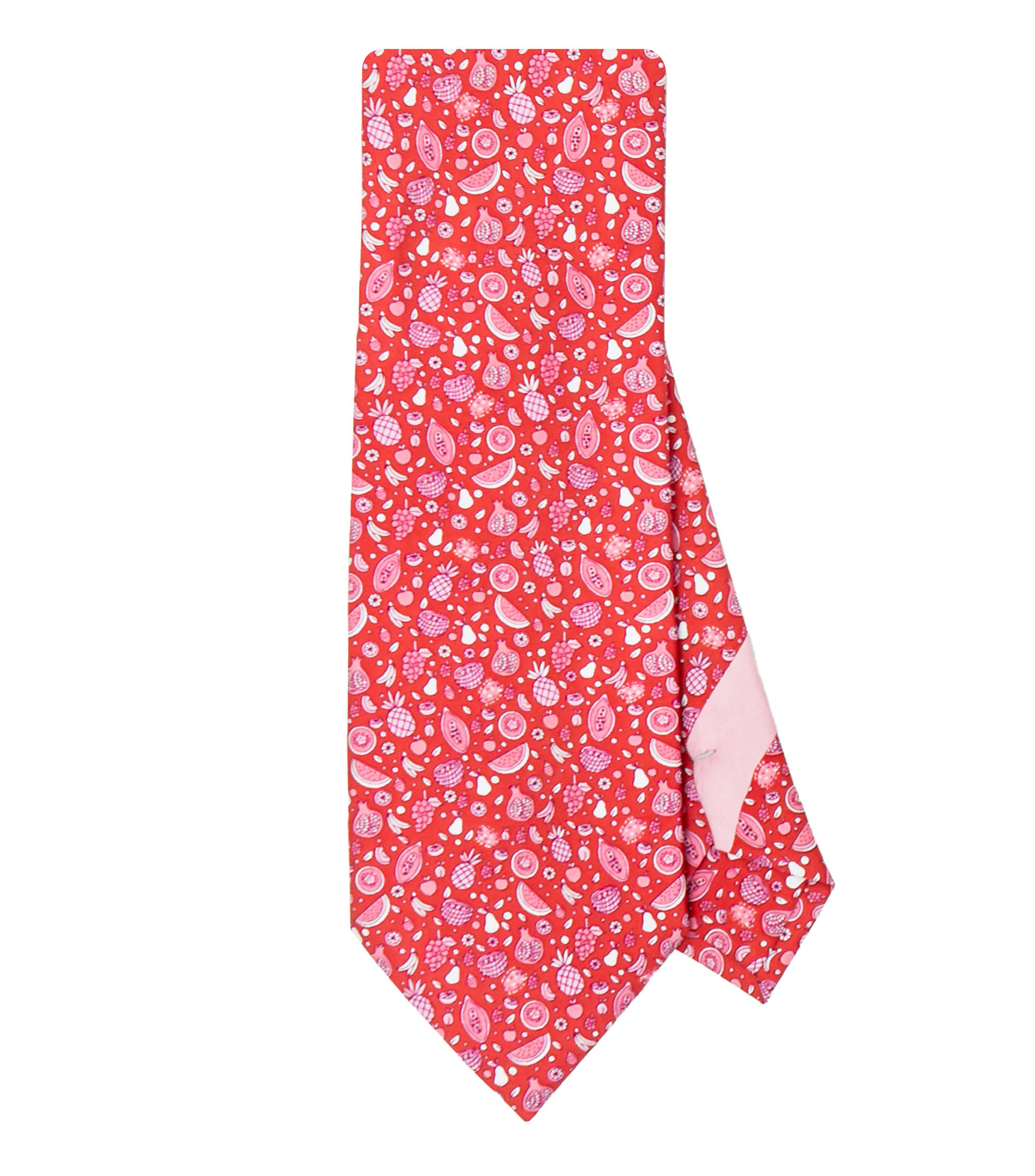 Corbata ancha en seda coral con frutas