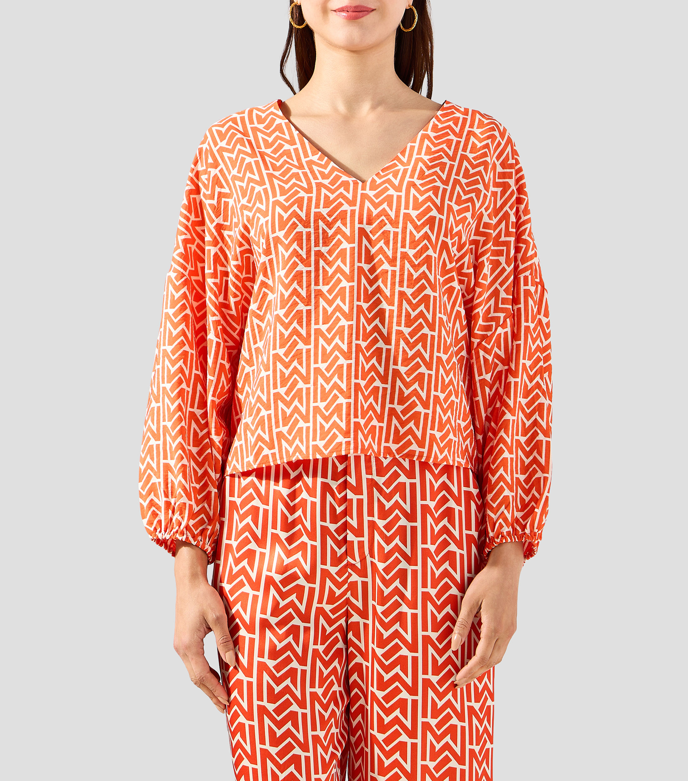 Blusa con estampado manga larga Mujer