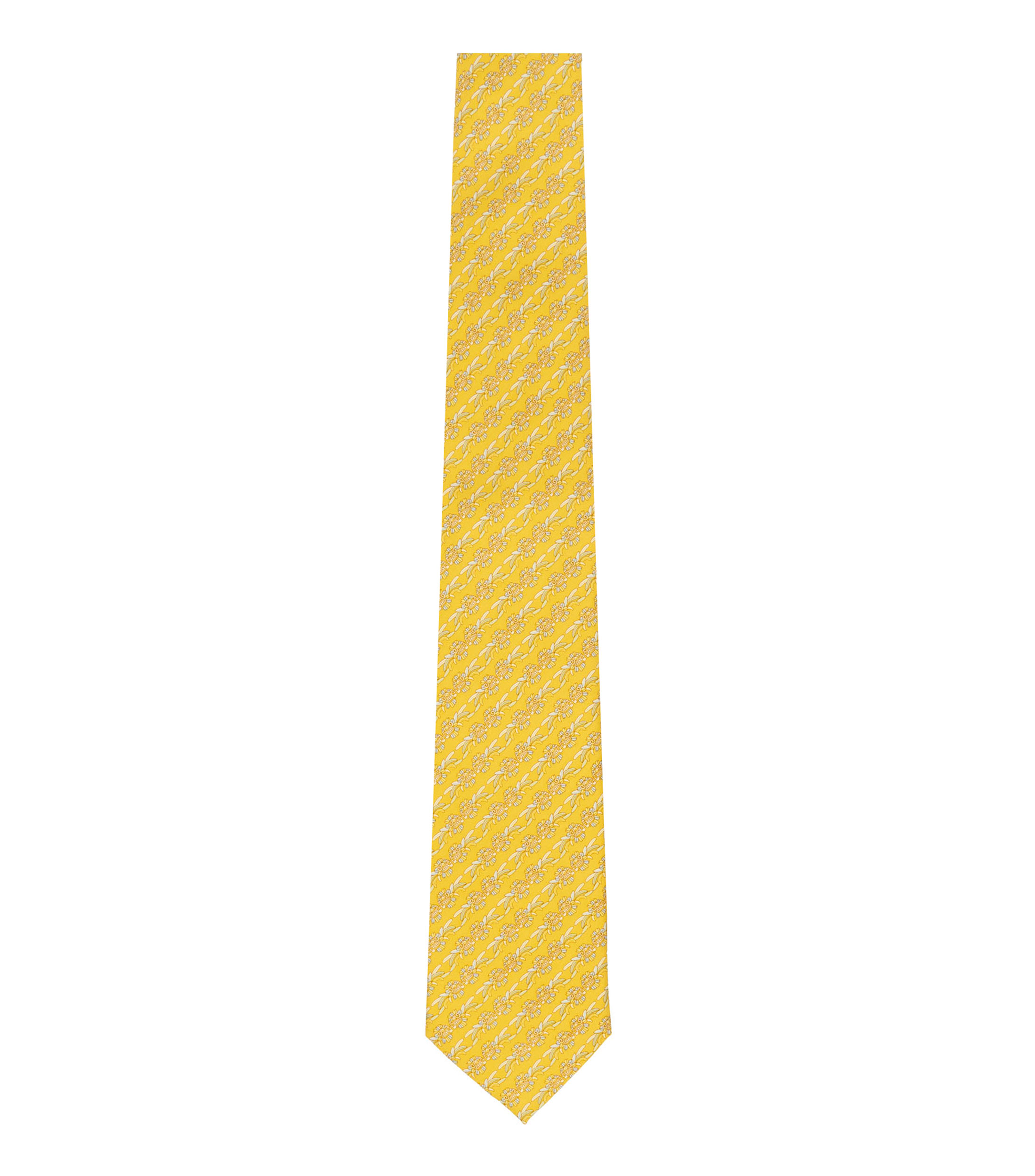 Corbata ancha en seda amarilla estampada Quetzalcóatl