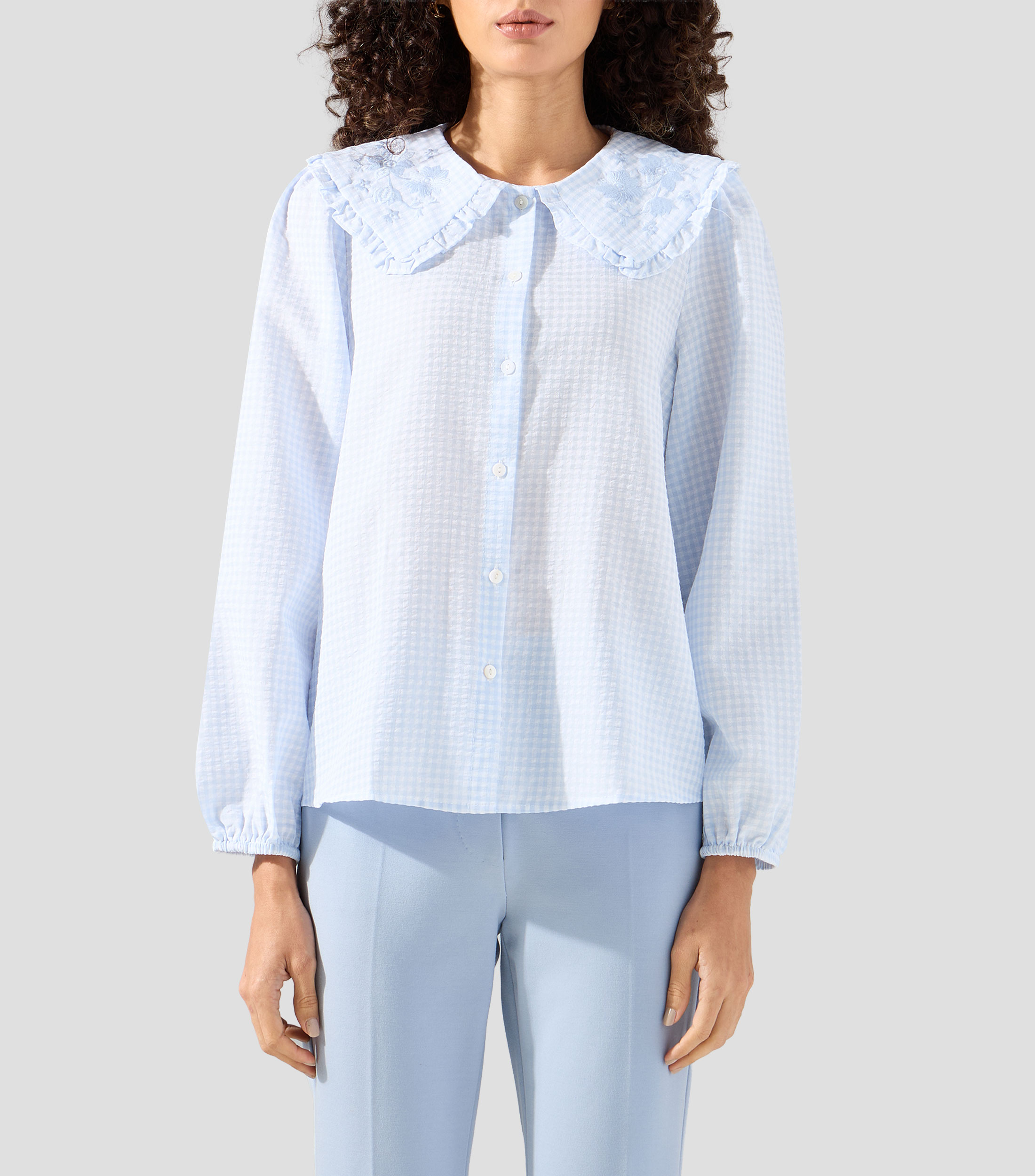 Camisa con cuadros manga larga Mujer