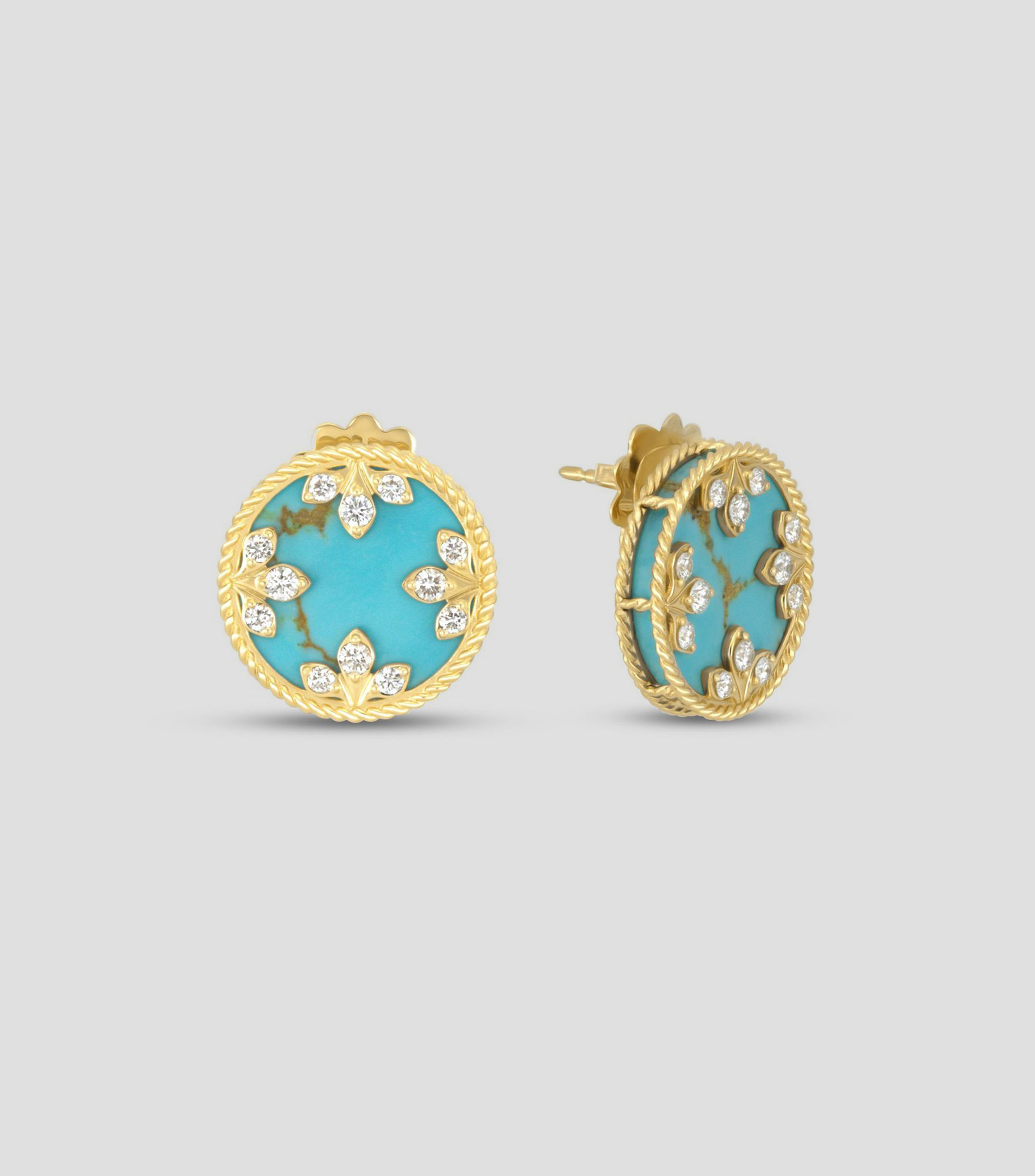 Aretes en Oro amarillo de 18 Kilates con turquesa y diamantes Mujer