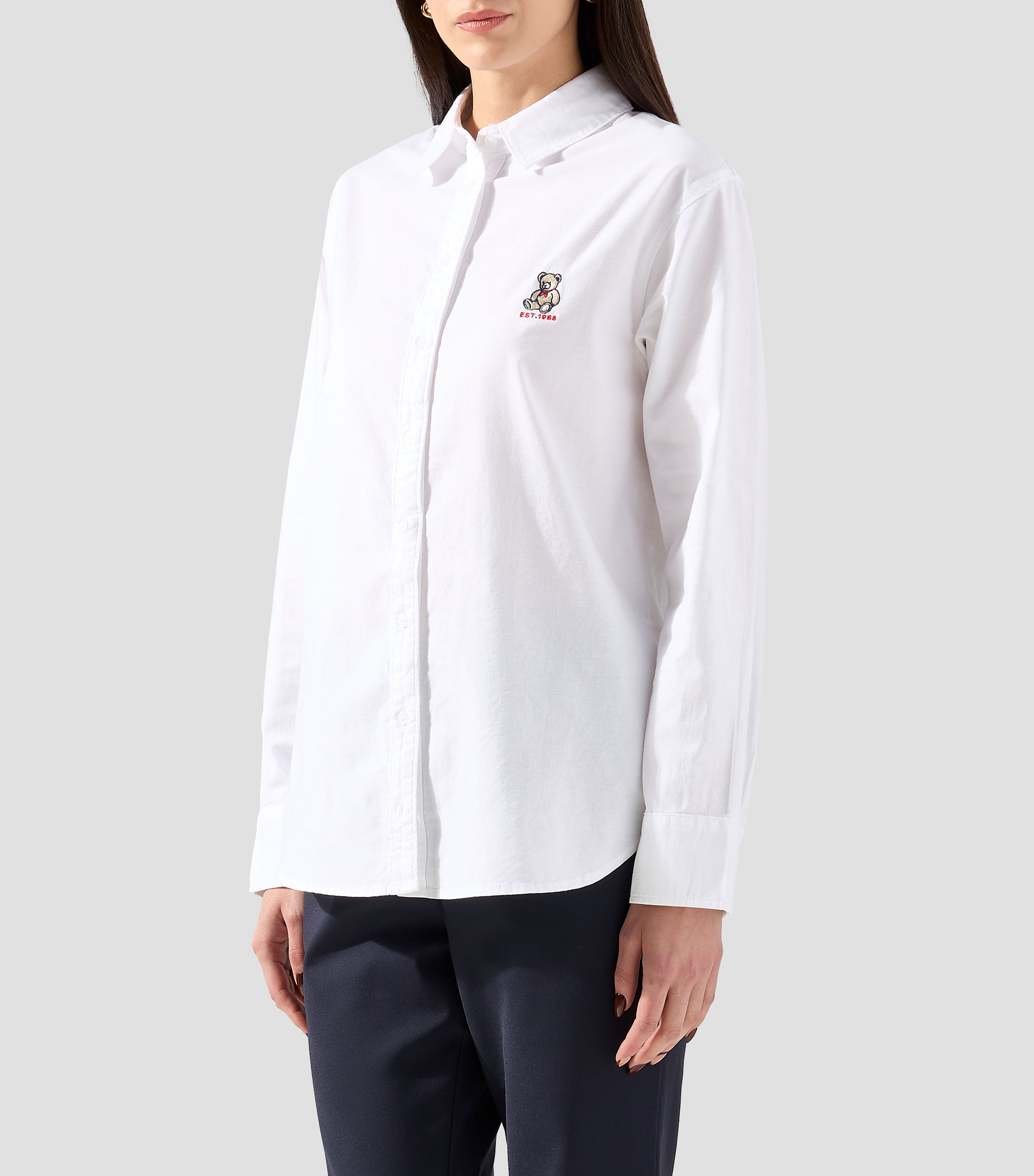 Camisa Oxford lisa manga larga Mujer