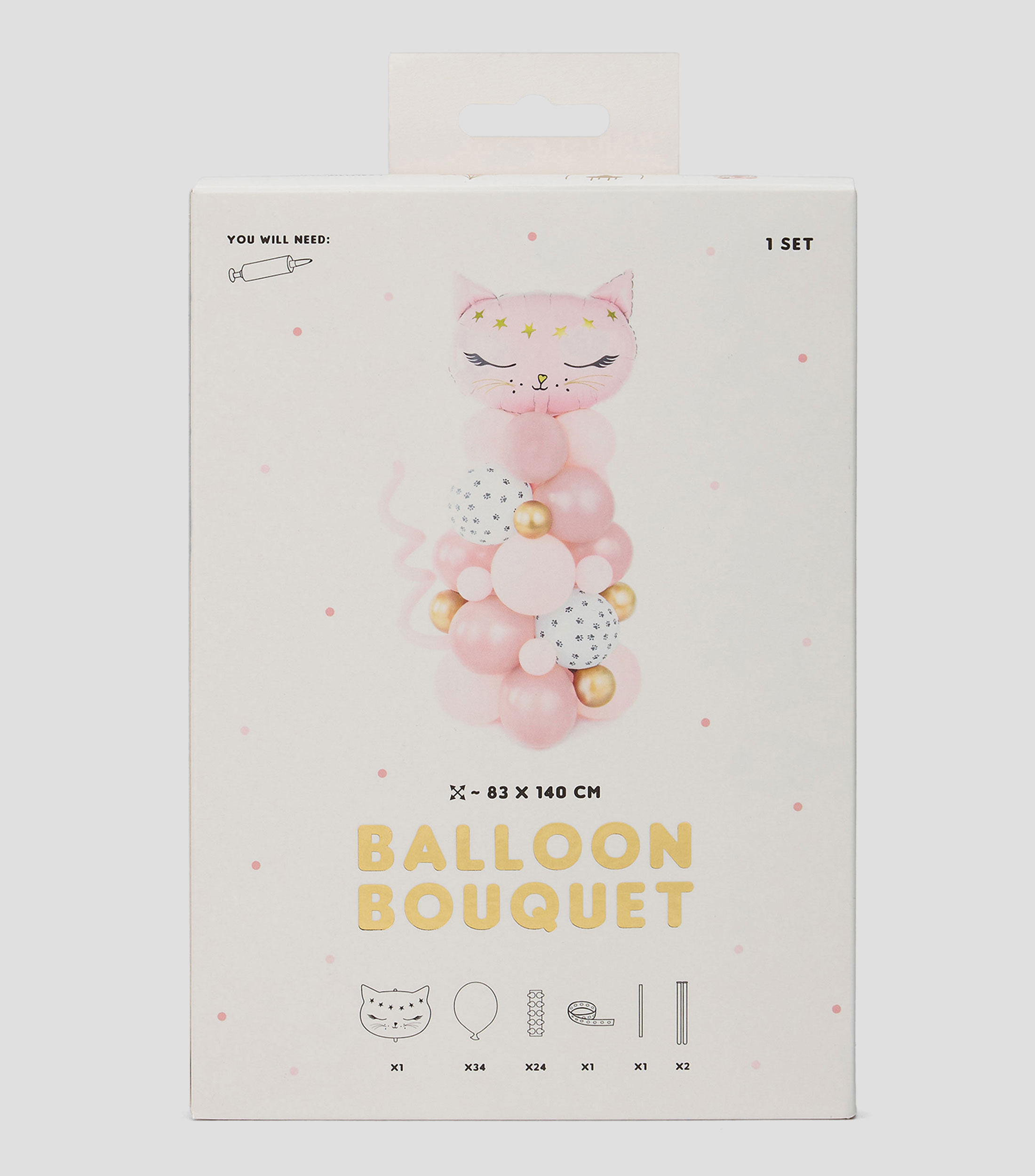 Ramo de globos, Gato de color rosa