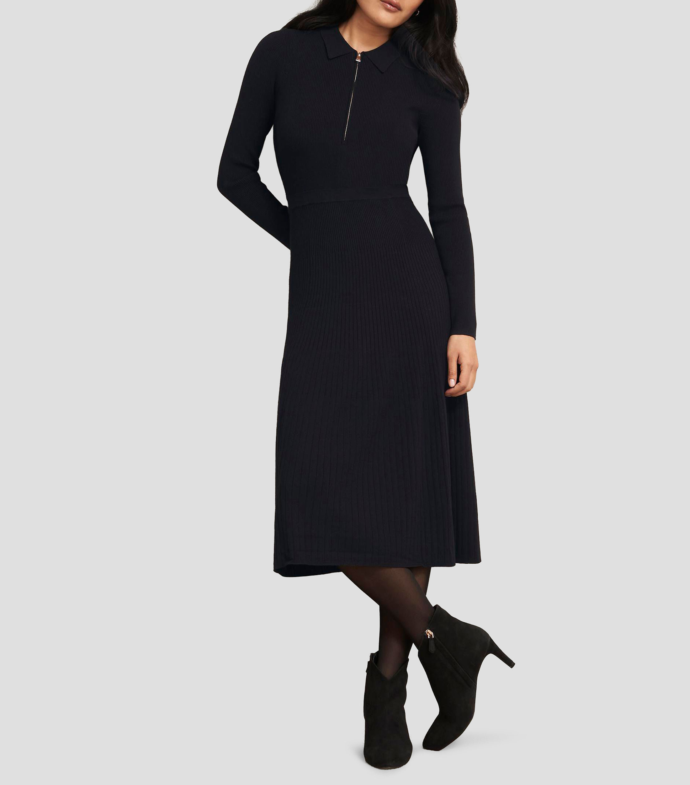 Vestido midi manga larga liso Mujer