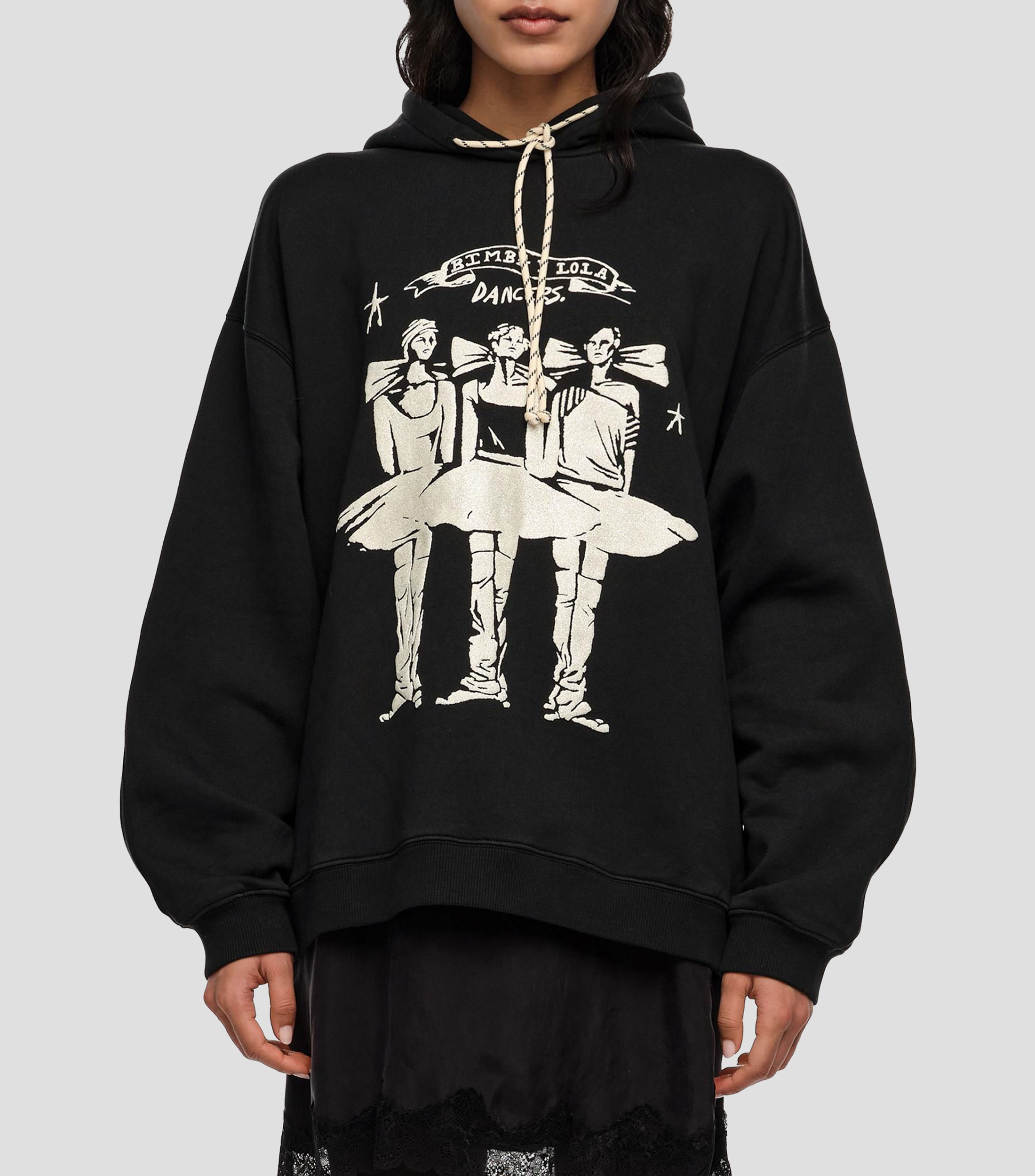 Sudadera capucha logo Dancers negro lavado Mujer