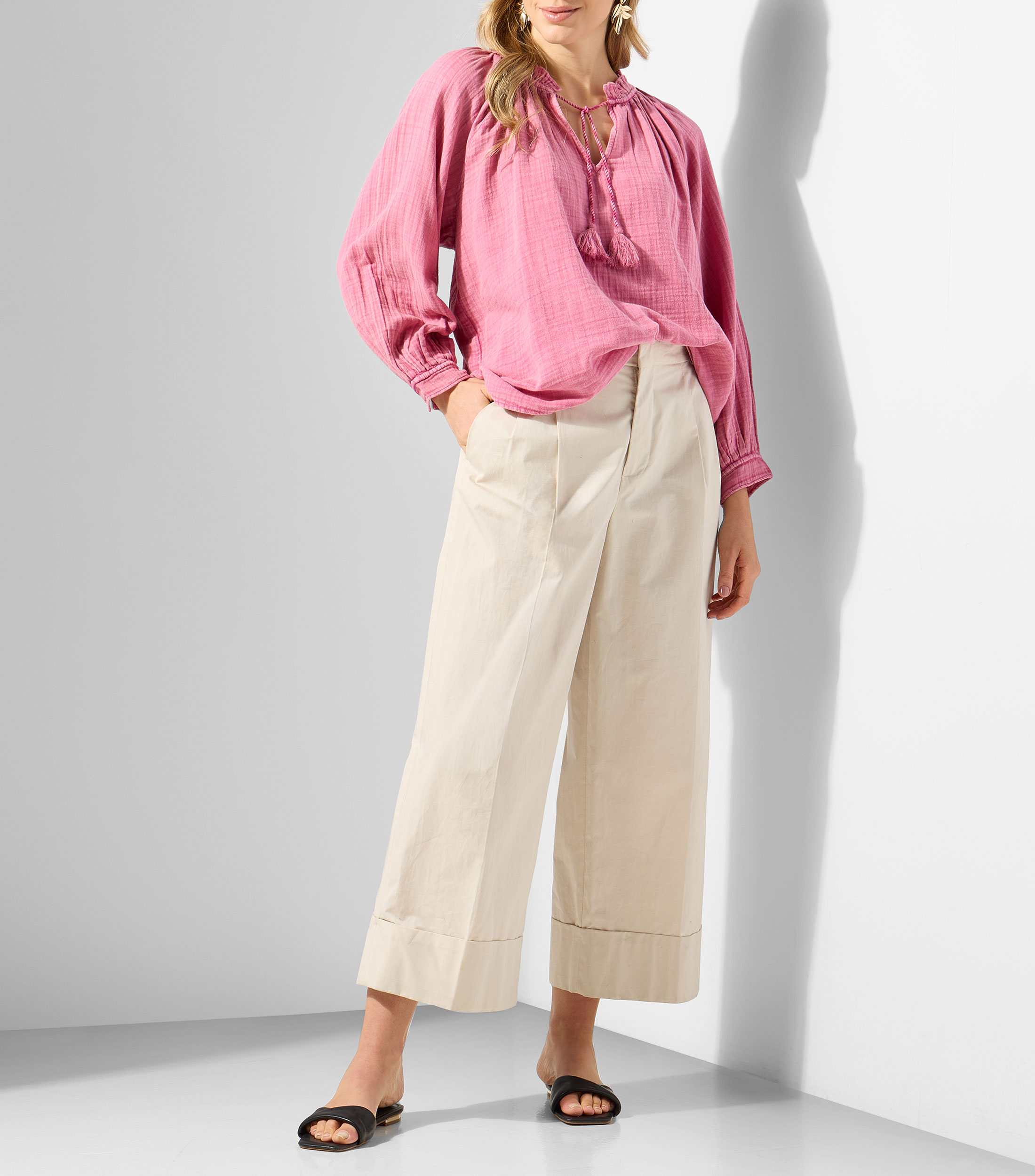 Blusa deslavada manga larga Mujer