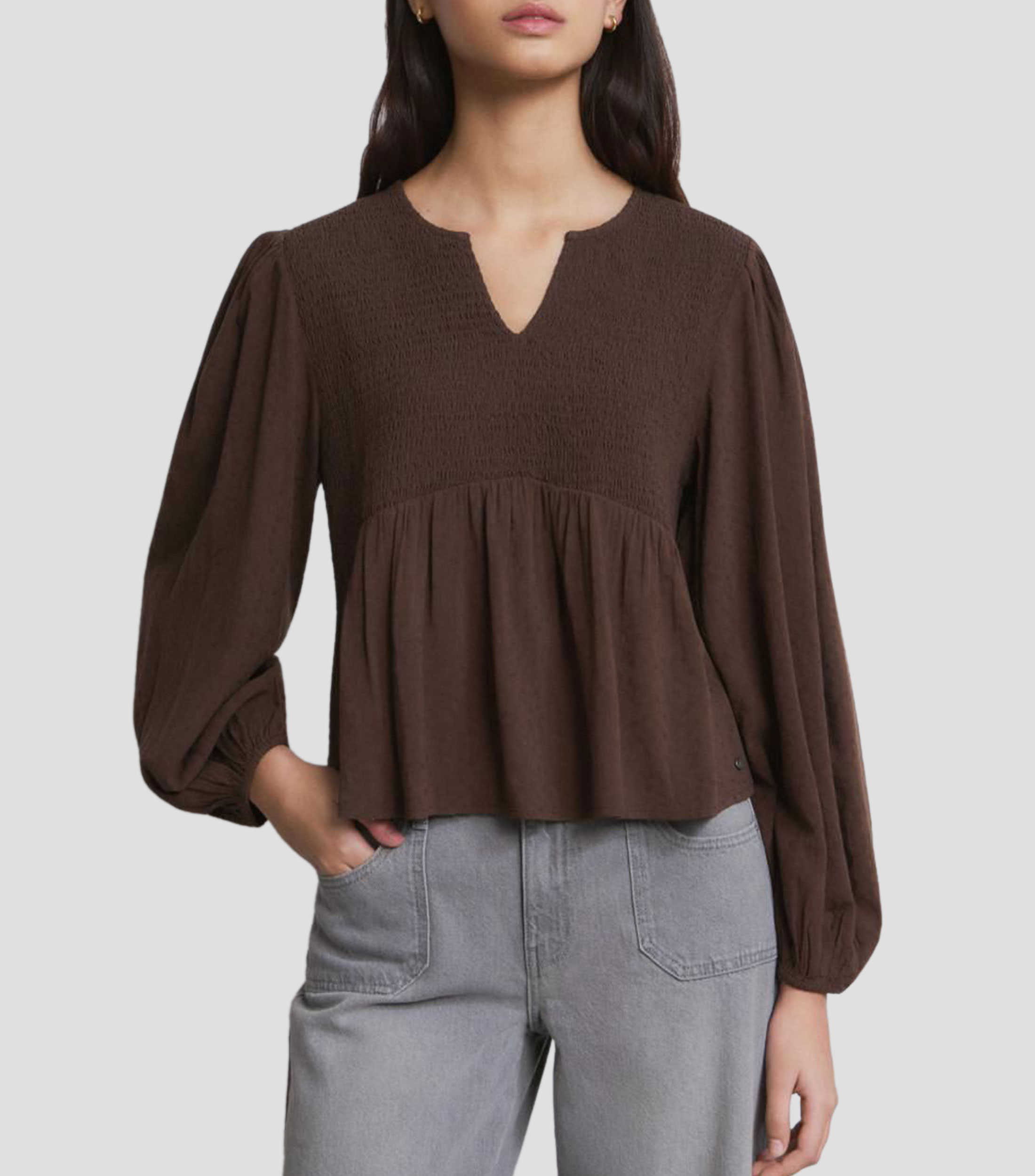 Blusa lisa manga larga Mujer