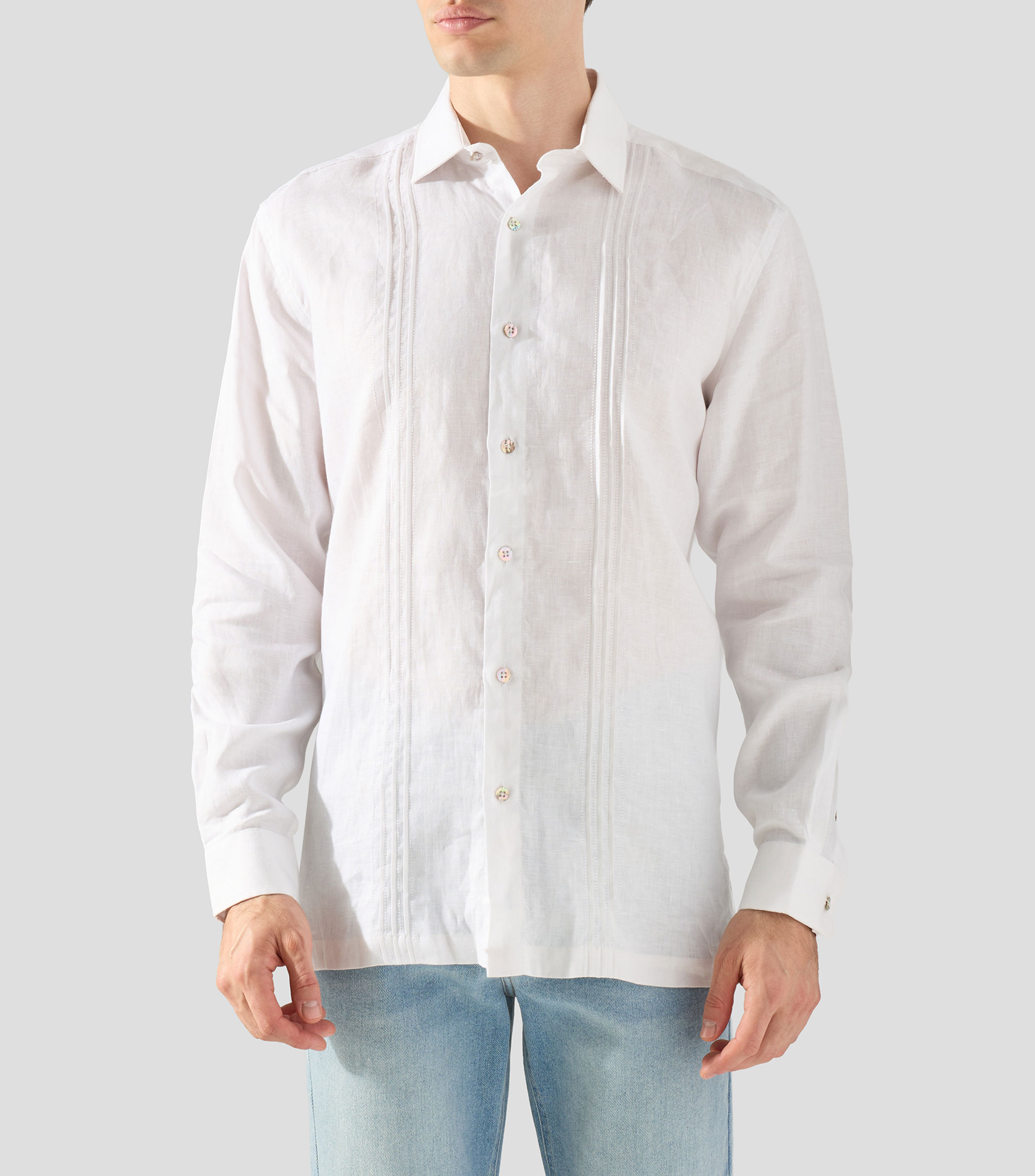 Camisa lisa en lino con manga larga Hombre