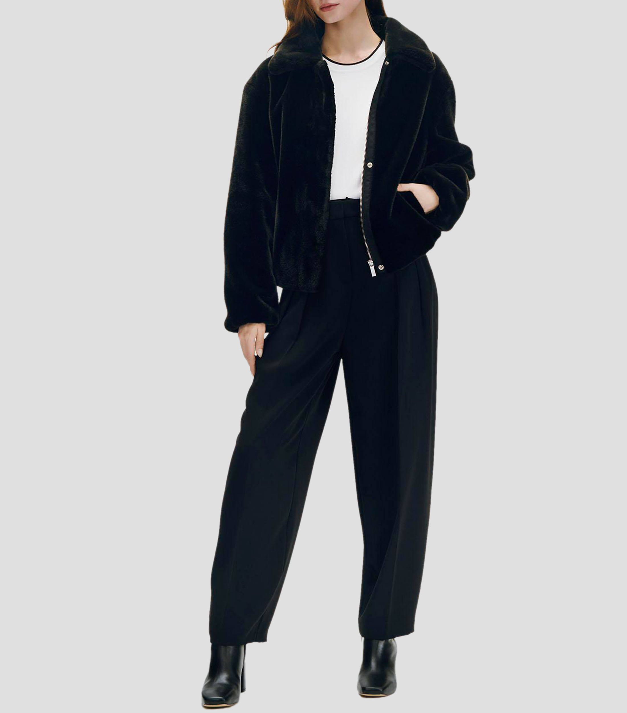 Pantalón baggy negro de tiro alto con pinzas Mujer