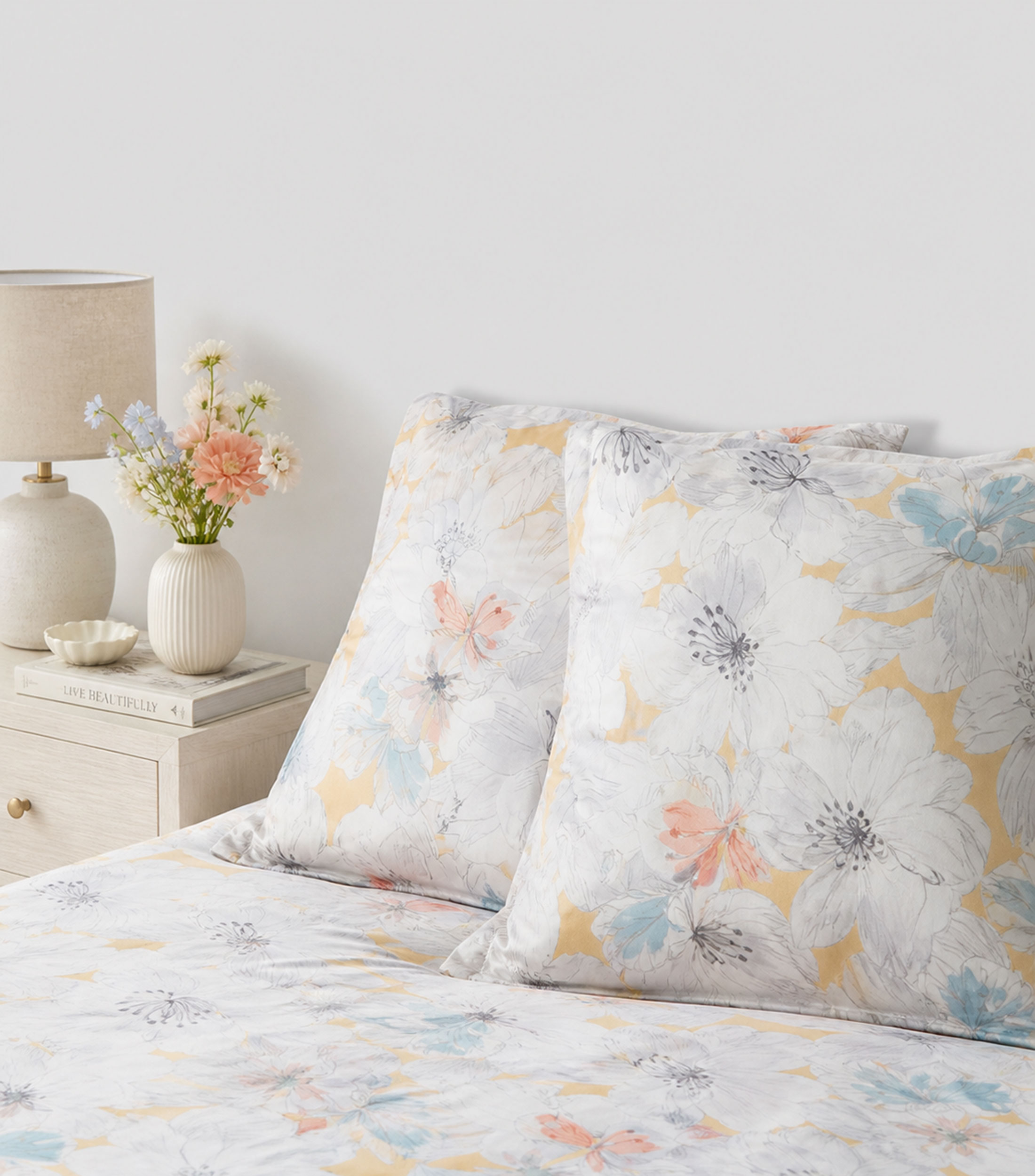 Juego de funda para duvet matrimonial/queen size en algodón Magnolia multicolor