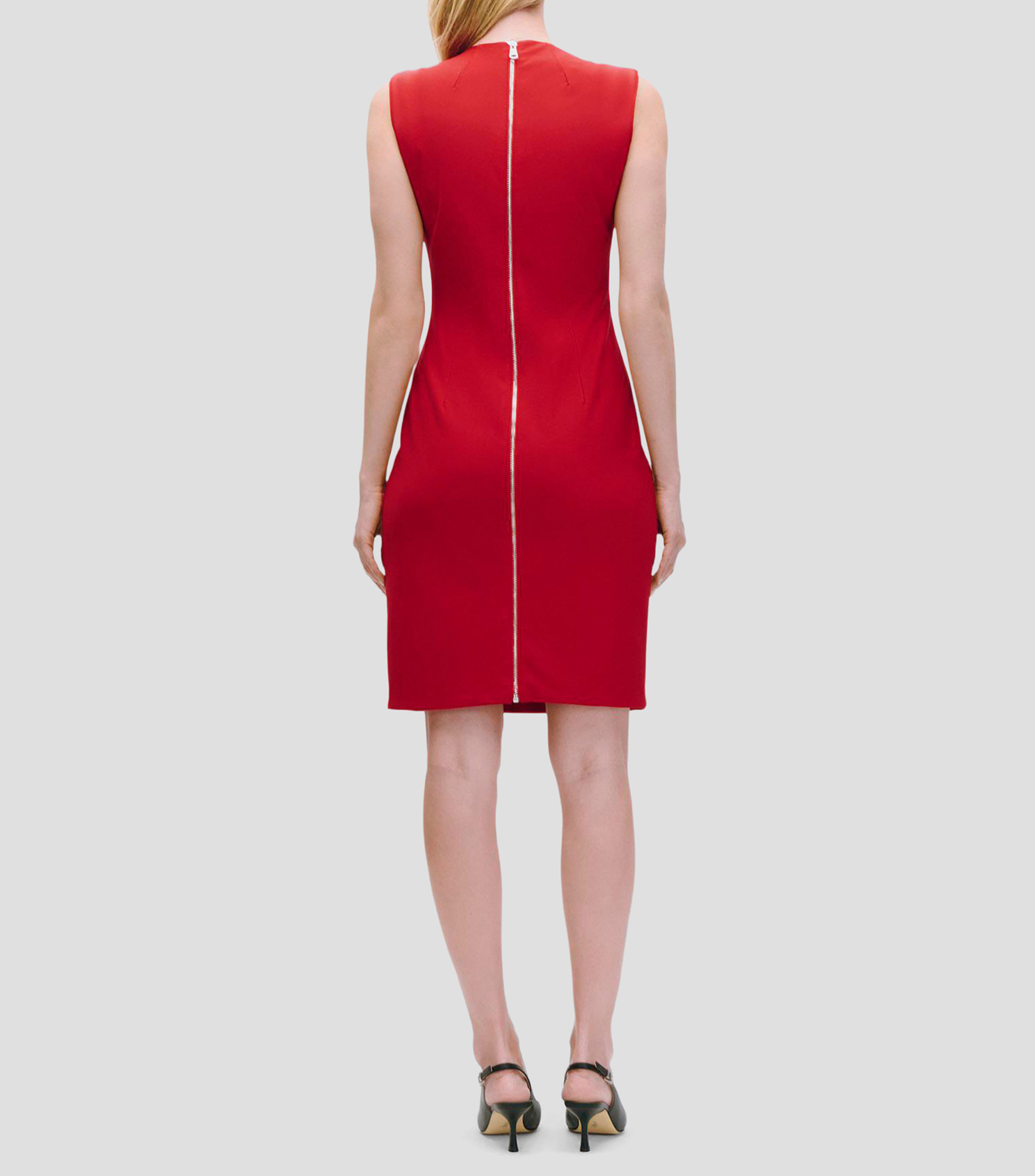 Vestido Rojo Ajustado Corte Imperio Escote Cuadrado Mujer