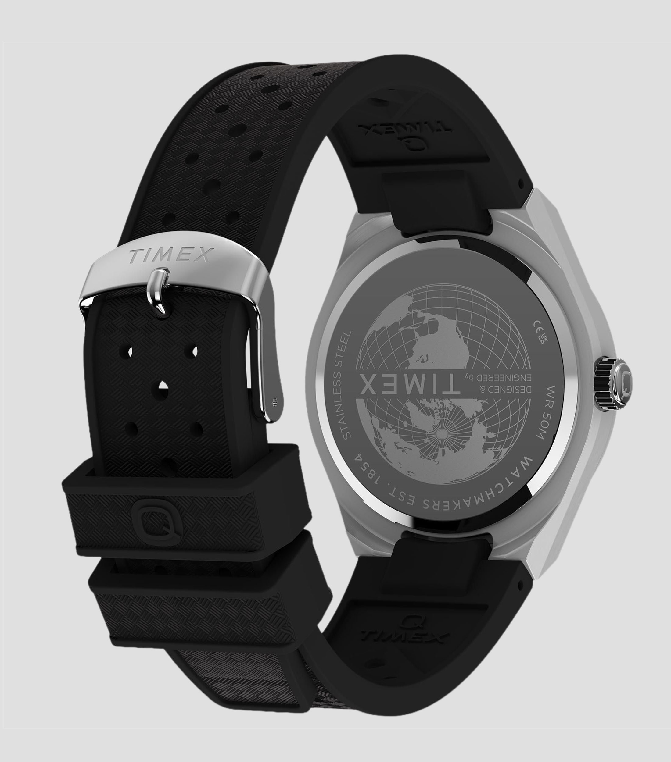 Reloj para Hombre Q Timex Continental GMT Casual Negro, Plateado