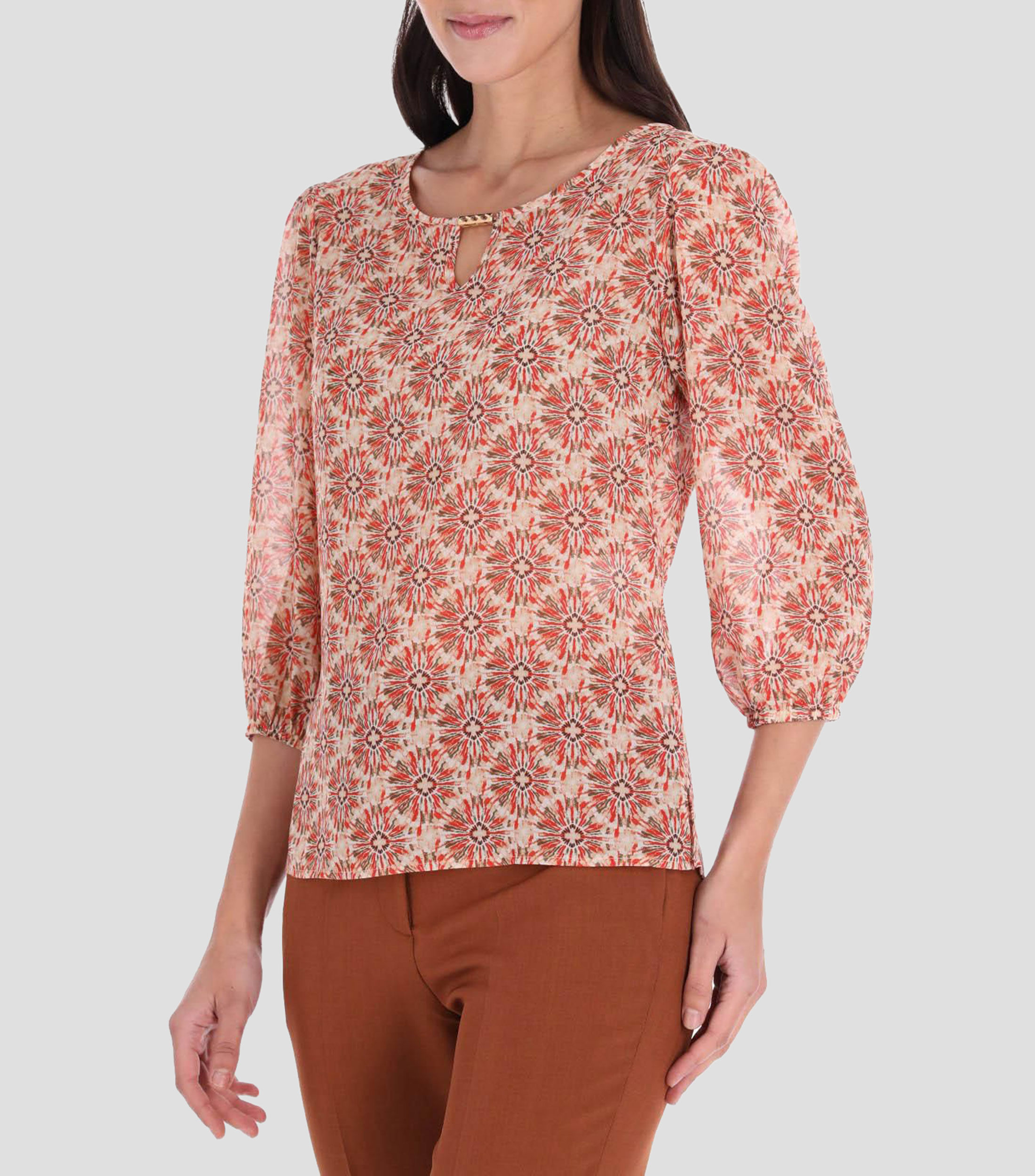 Blusa estampada manga 3/4 Mujer