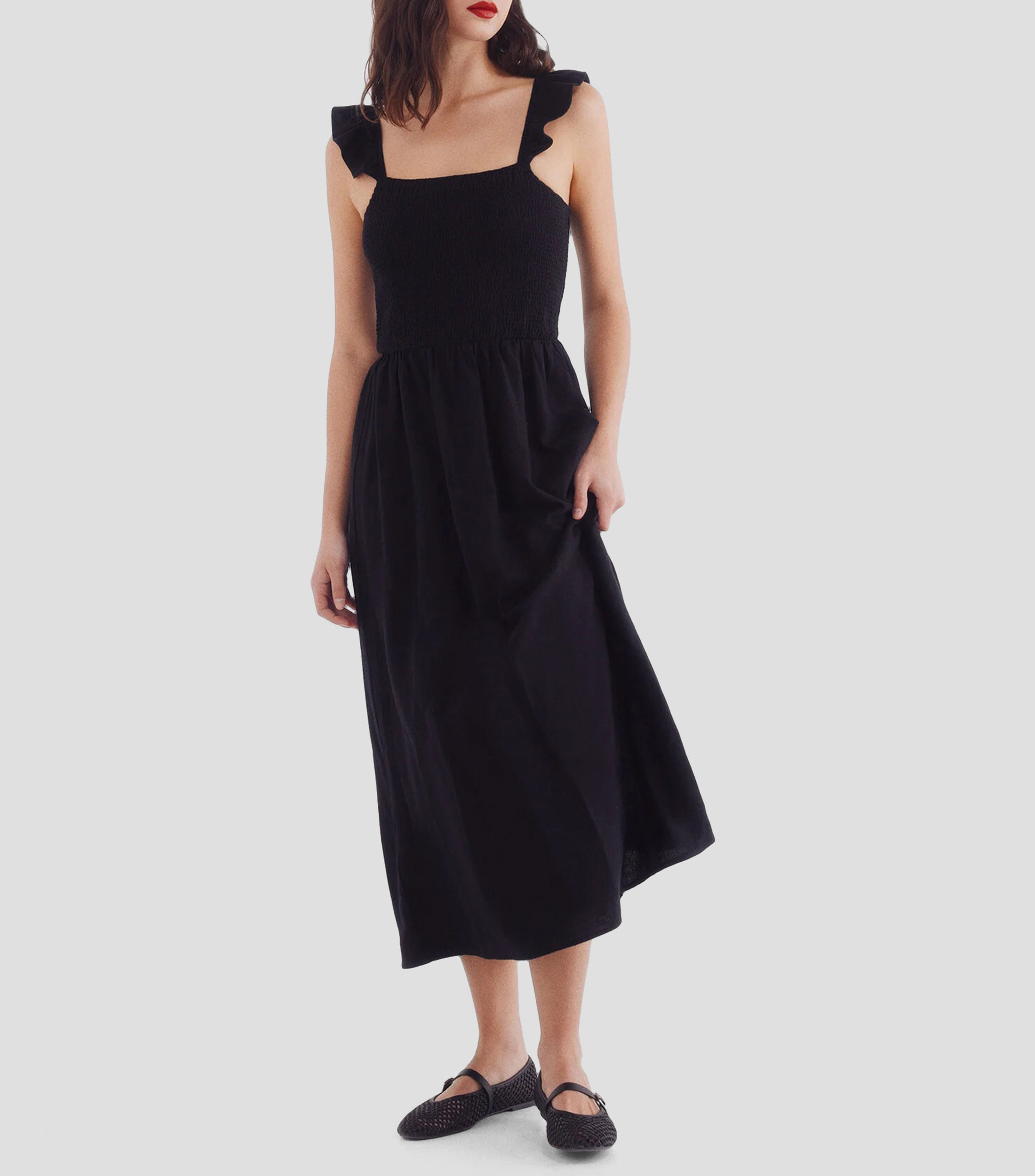 Vestido largo con frunce Mujer