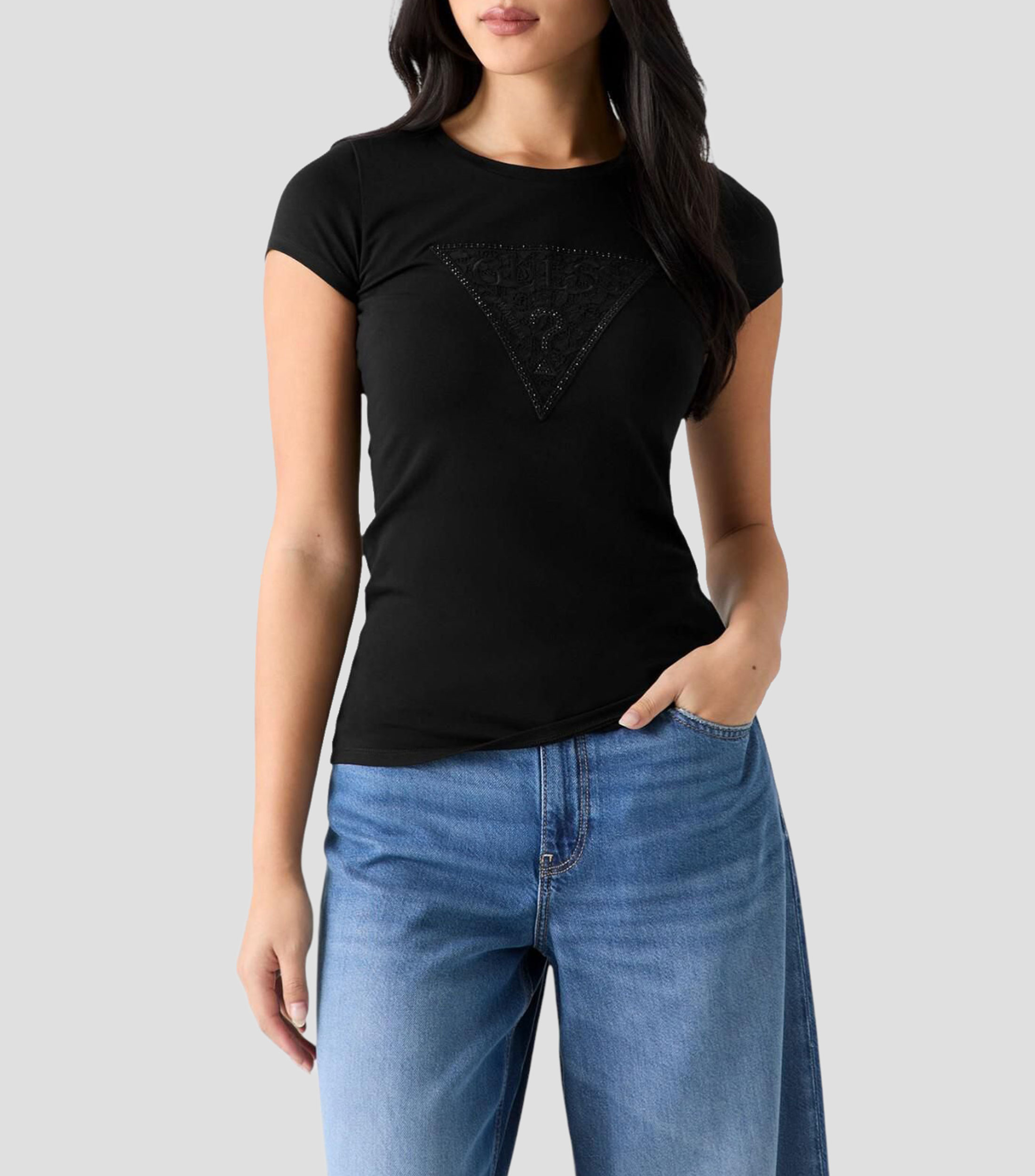 Playera de cuello redondo con manga corta lisa Mujer