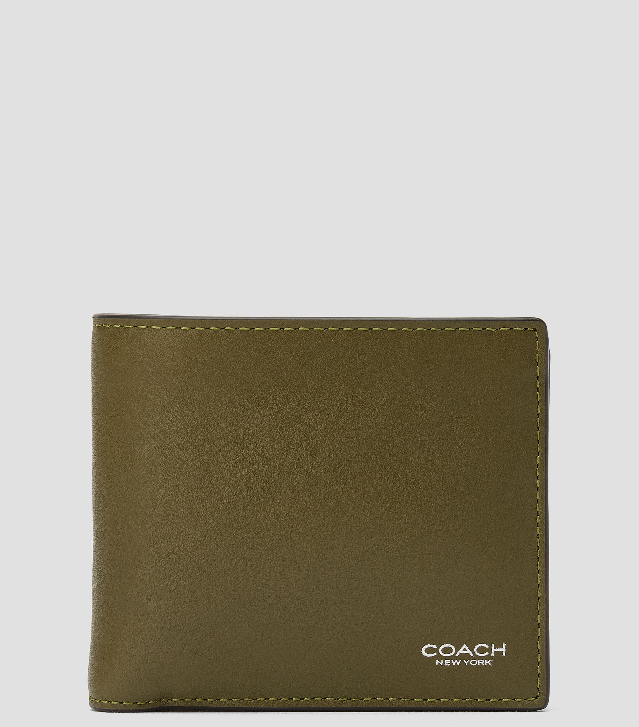 Cartera bifold en piel verde olivo lisa Hombre