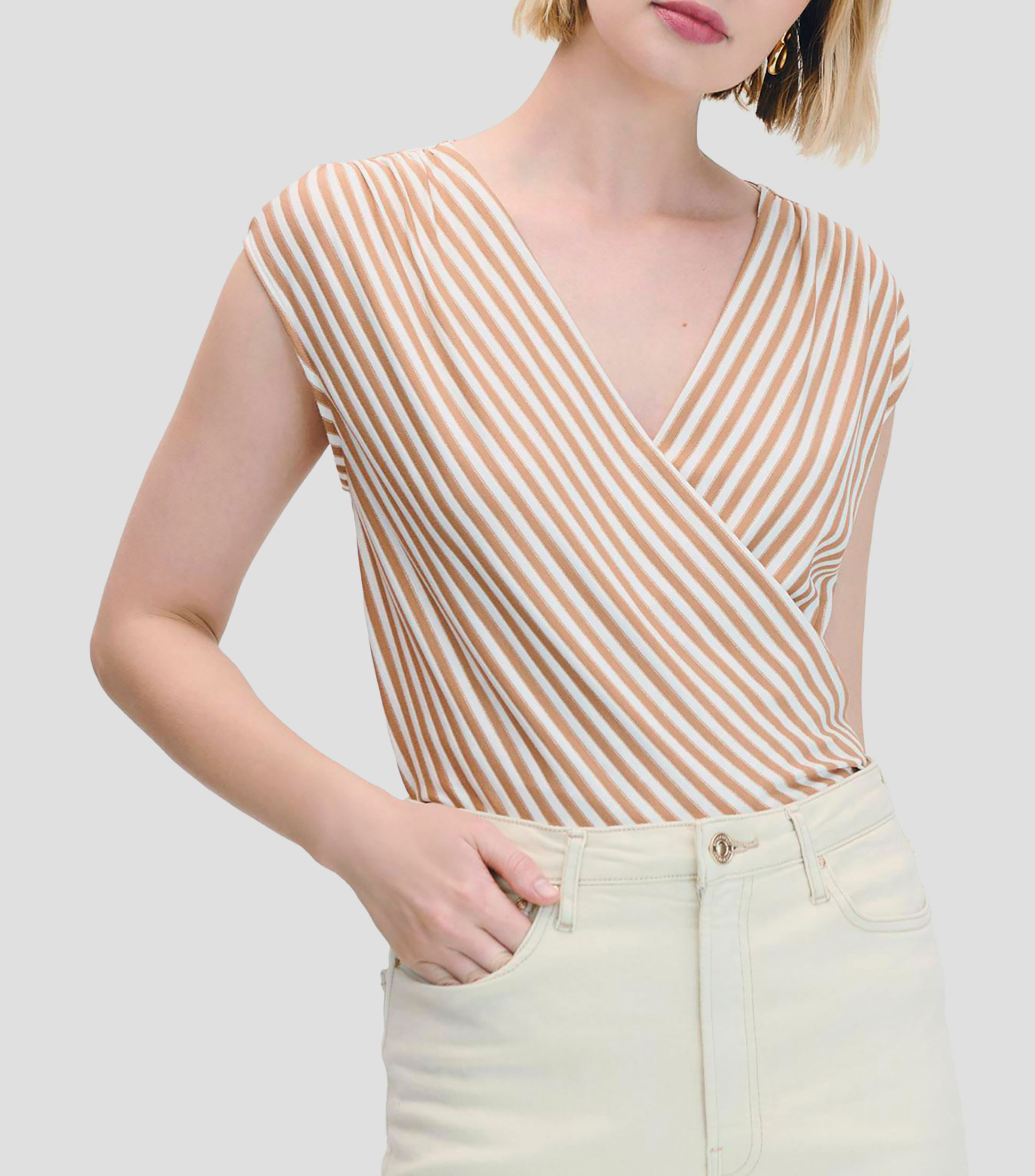 Blusa De Punto Envolvente A Rayas Con Lúrex Mujer