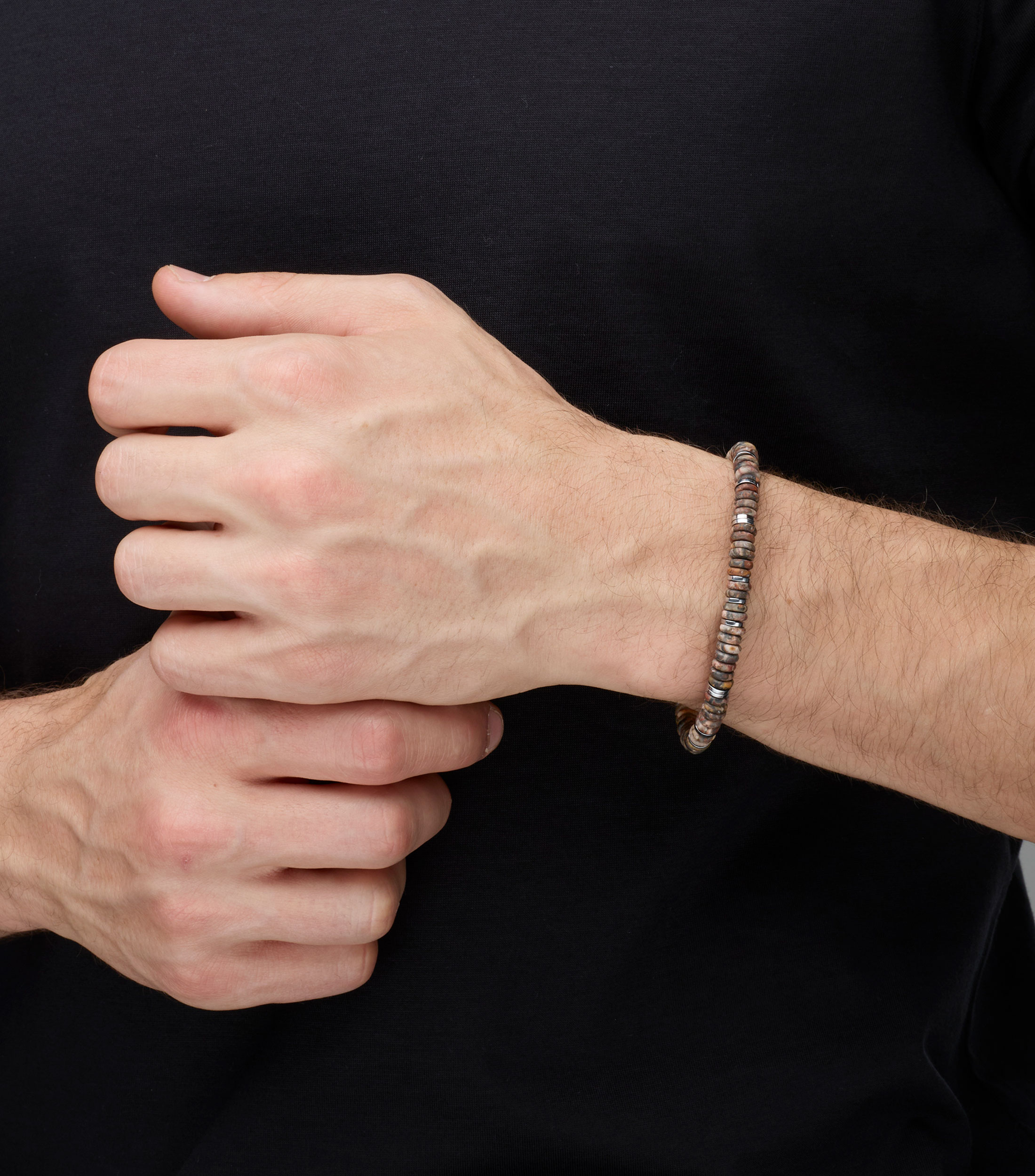 Pulsera donas jaspe con rondanas hematita Hombre