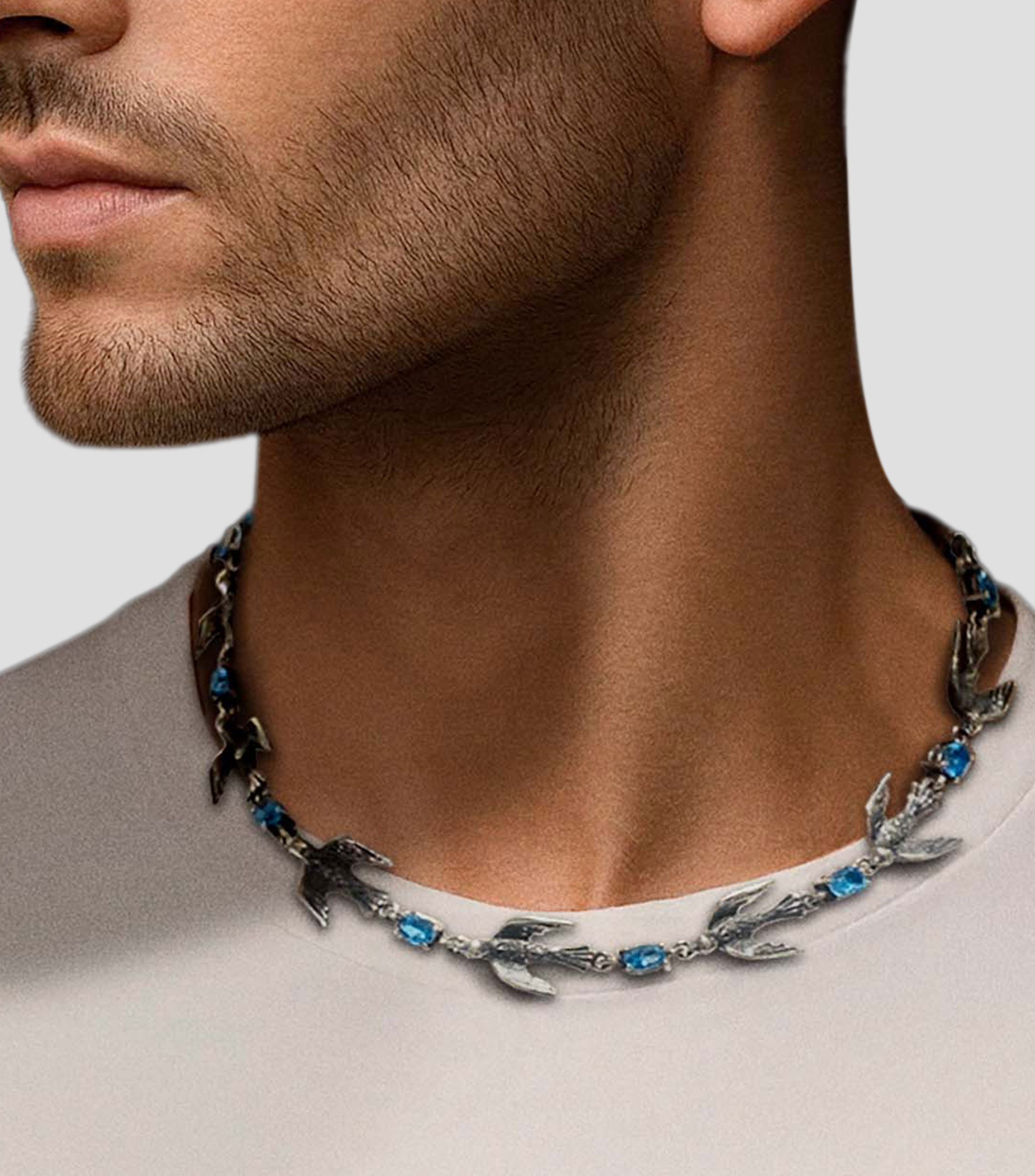 Collar en Plata esterlina con Pájaros y topacios Azules Unisex
