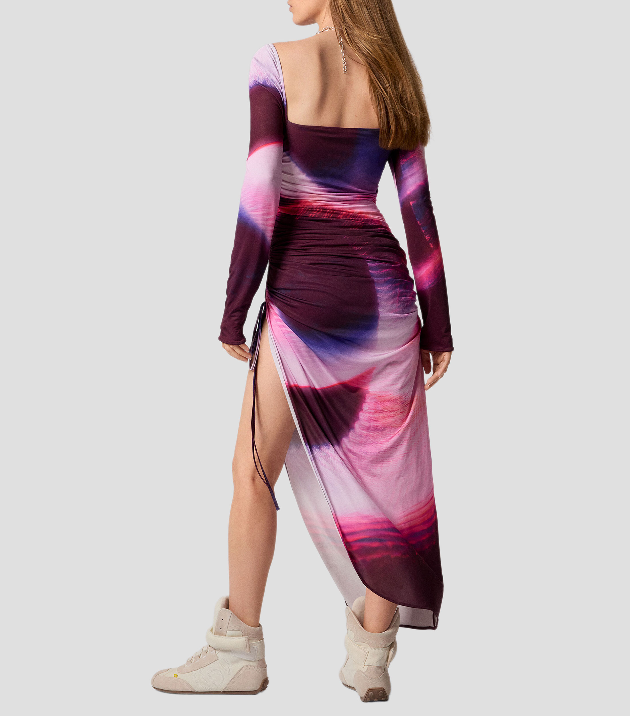 Vestido largo manga larga estampado Paris Mujer