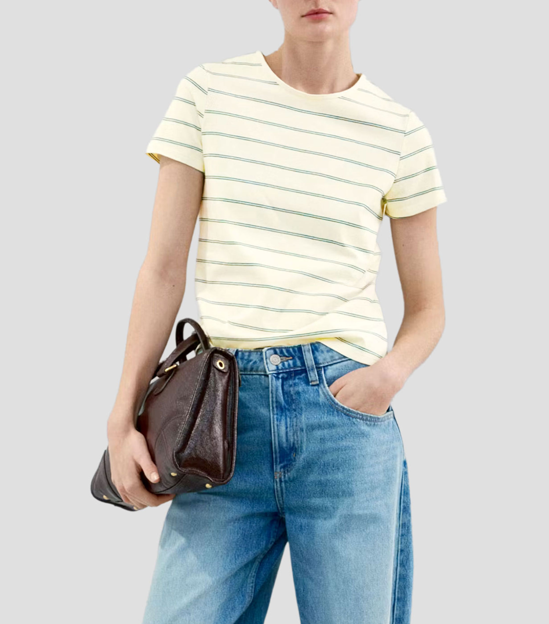 Playera cuello redondo manga corta rayas Mujer