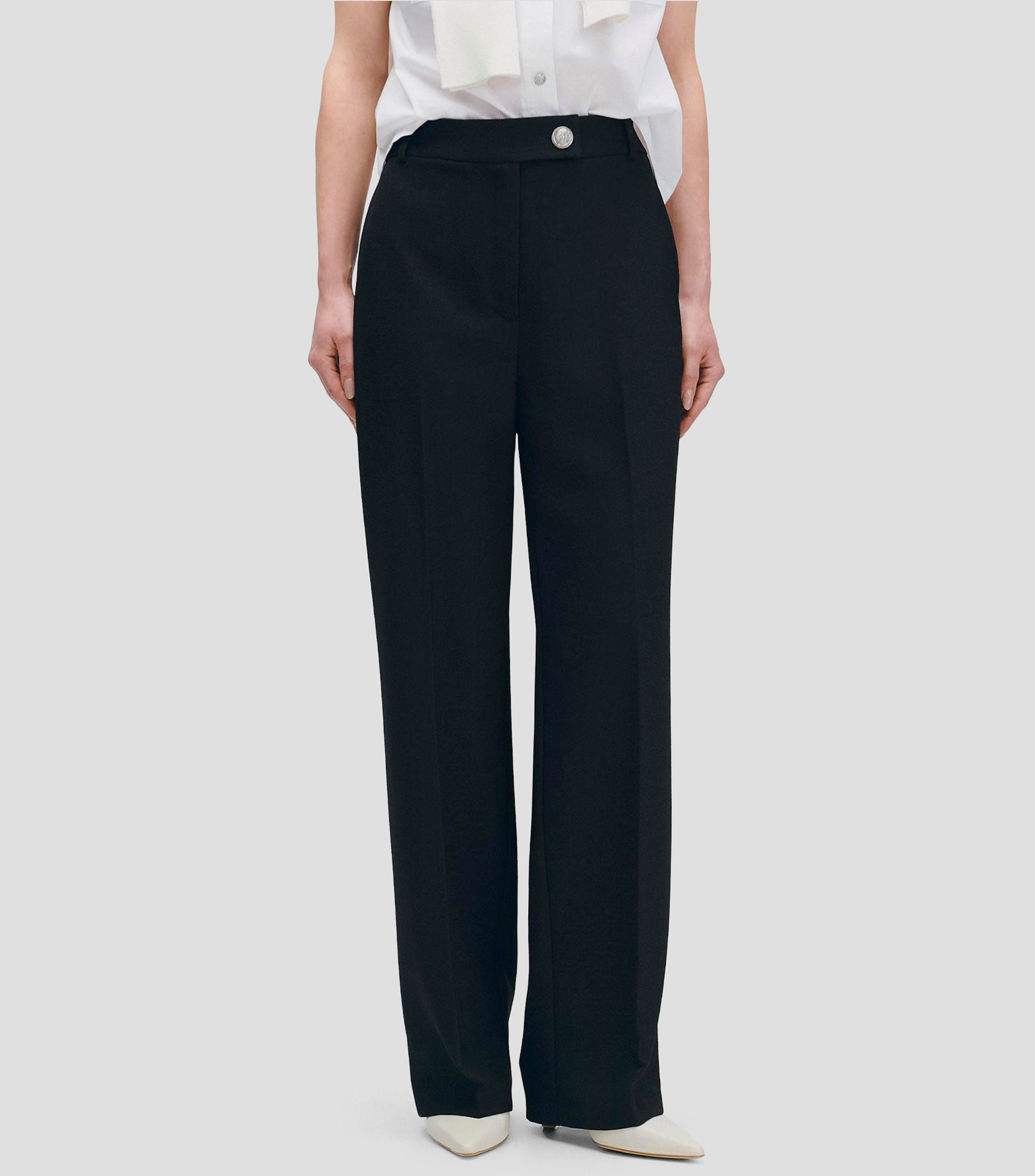 Pantalón Recto Fluido Tiro Alto Tejido Canasta Mujer
