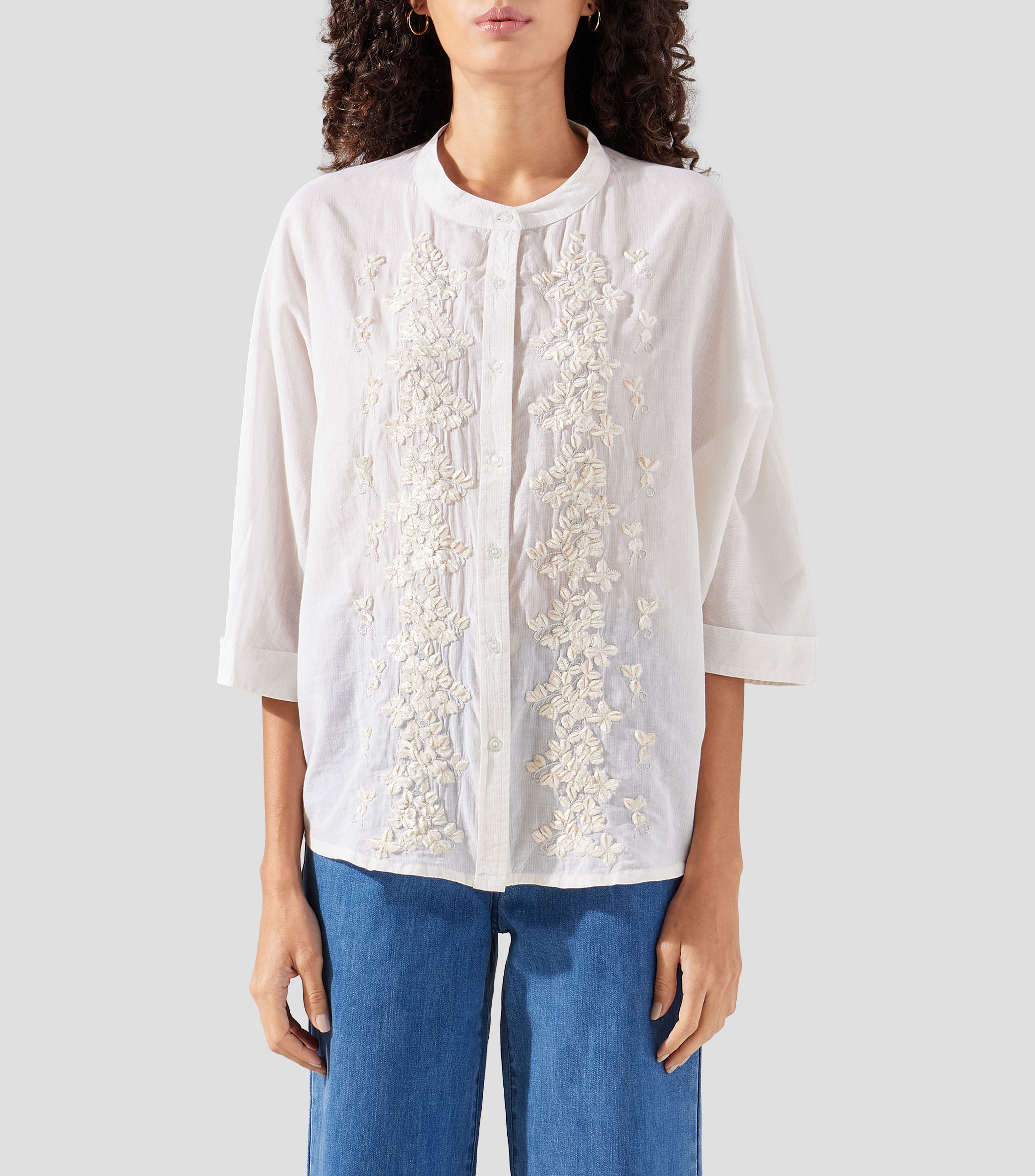 Camisa fantasía cuello mao manga 3/4 Mujer