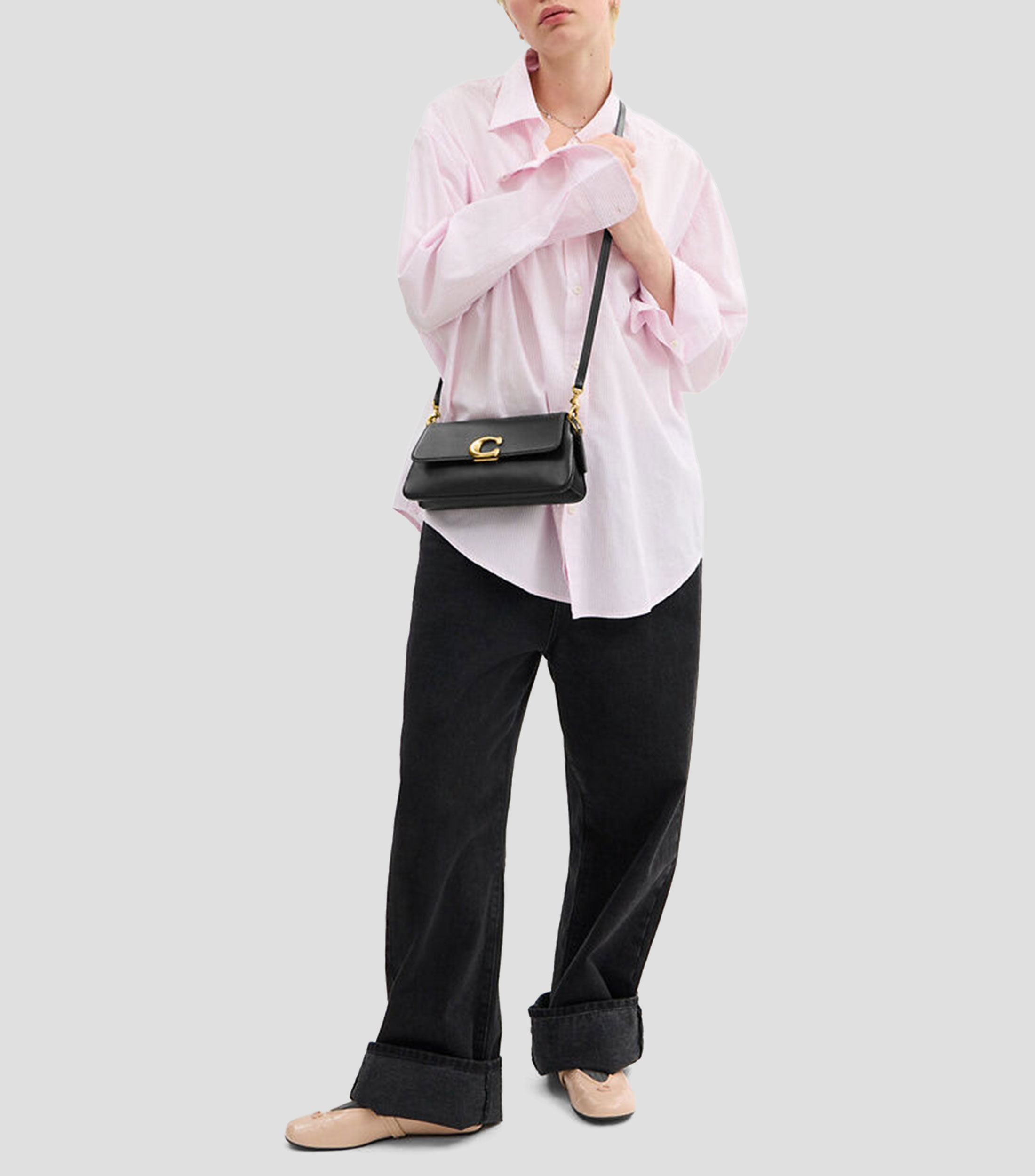 Bolsa shoulder Jet en piel negra Mujer