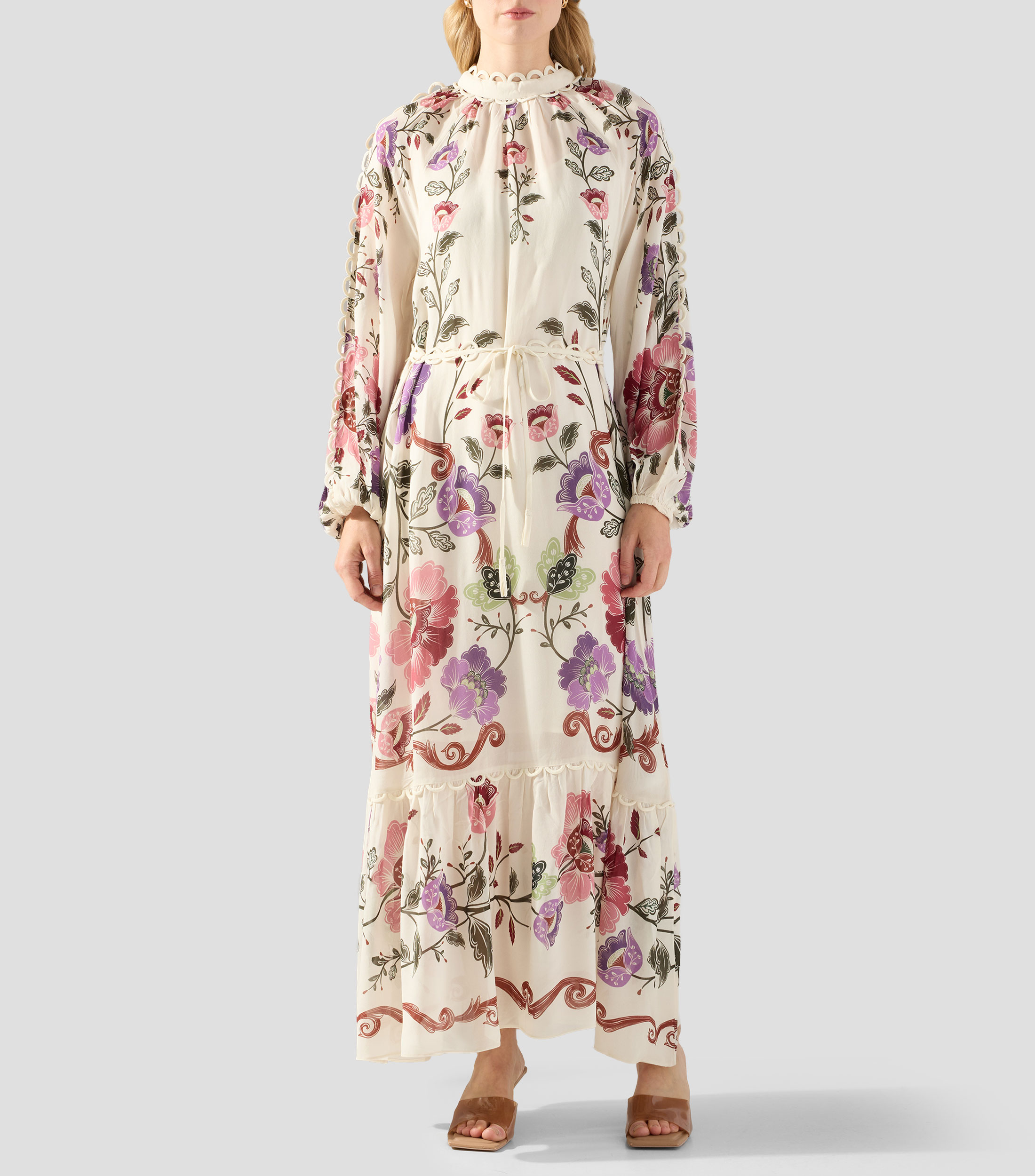 Vestido maxi manga larga estampado floral Mujer