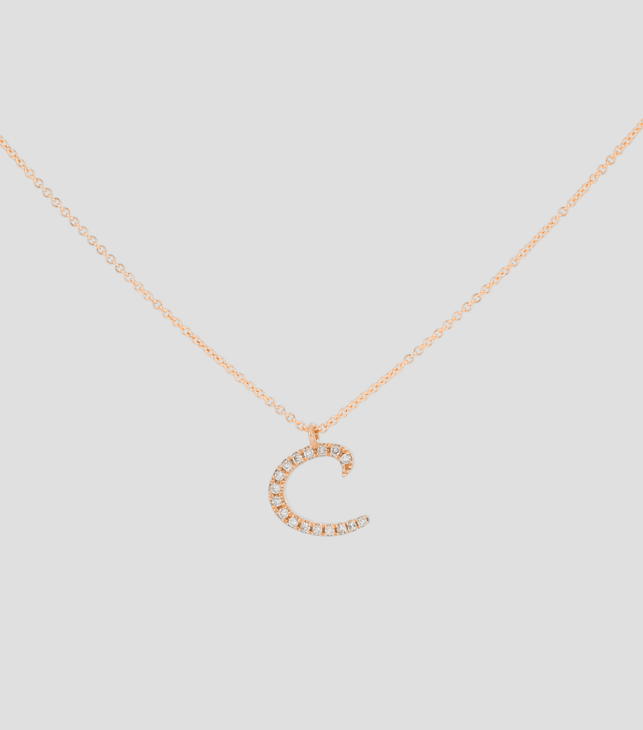 Dije Letra C en Oro rosa de 14 kilates Iniciales con diamantes Mujer