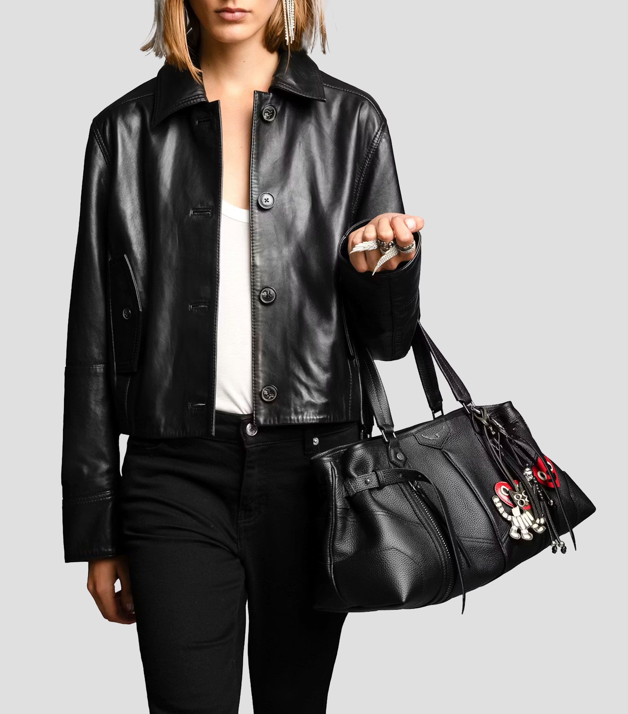 Bolsa Shopper en cuero vacuno Sunny granulada Mujer