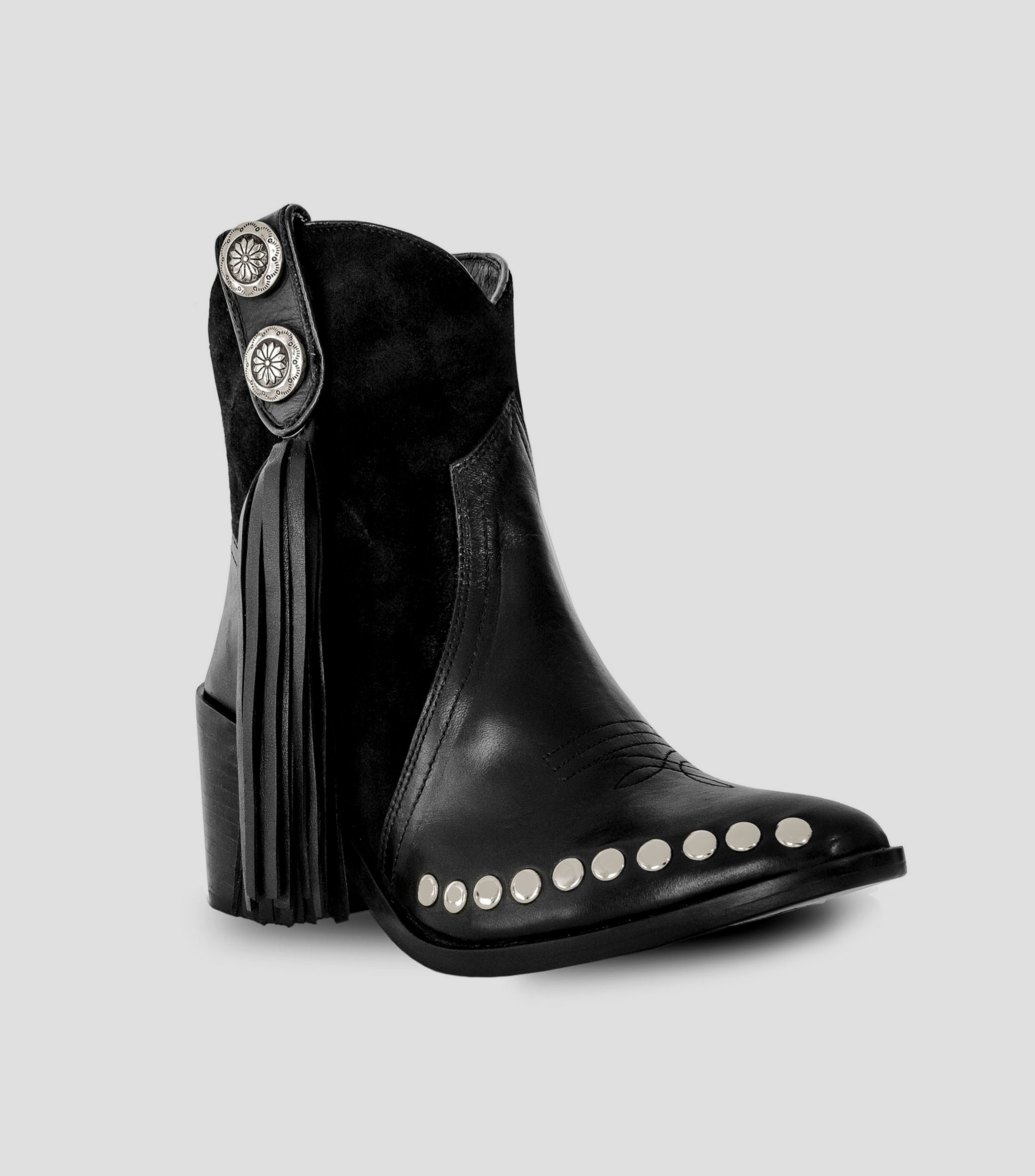 Botines vaqueros en piel con tacón medio ancho Mujer