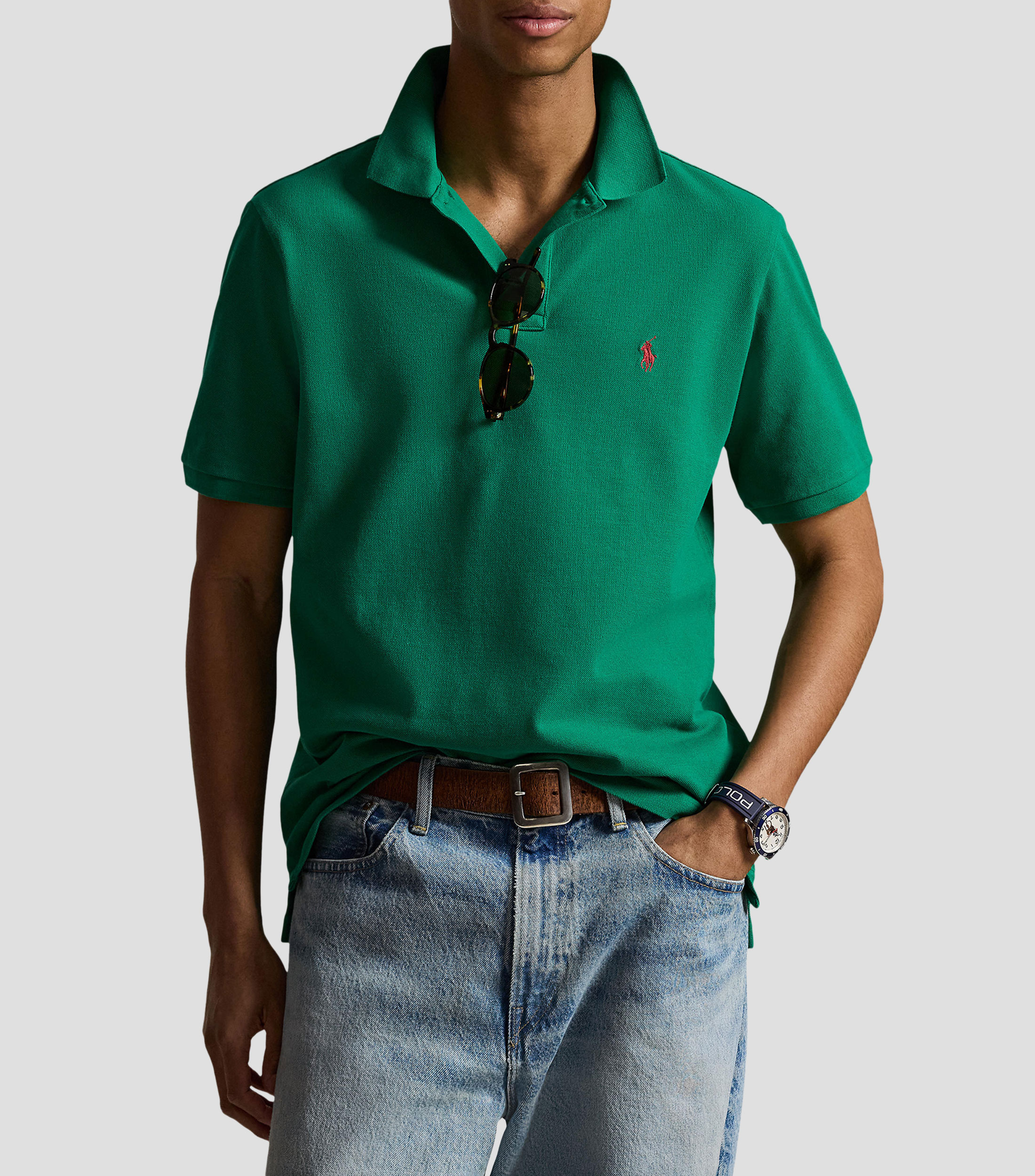 Playera polo manga corta sólida Hombre