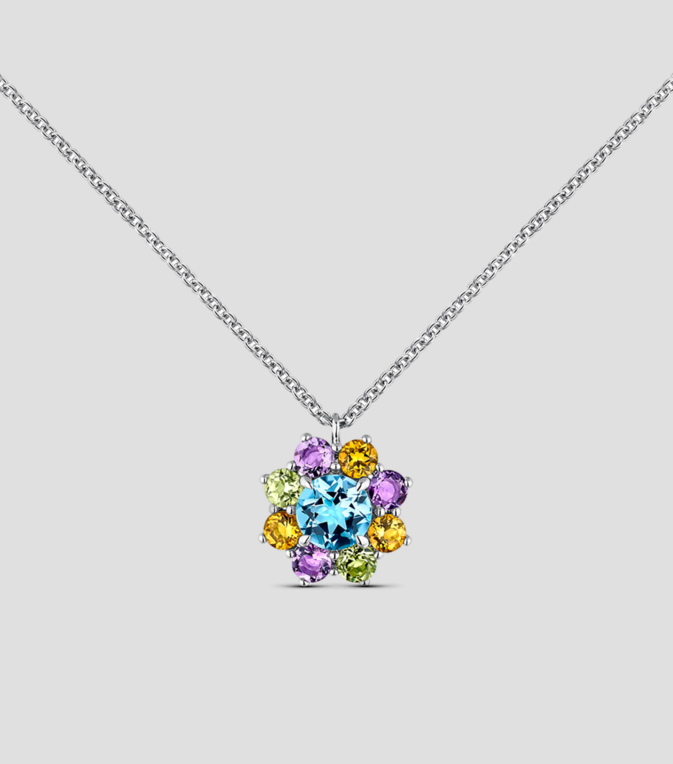Colgante flor en plata con Topacio, Citrino, Peridoto y Amatista Mujer