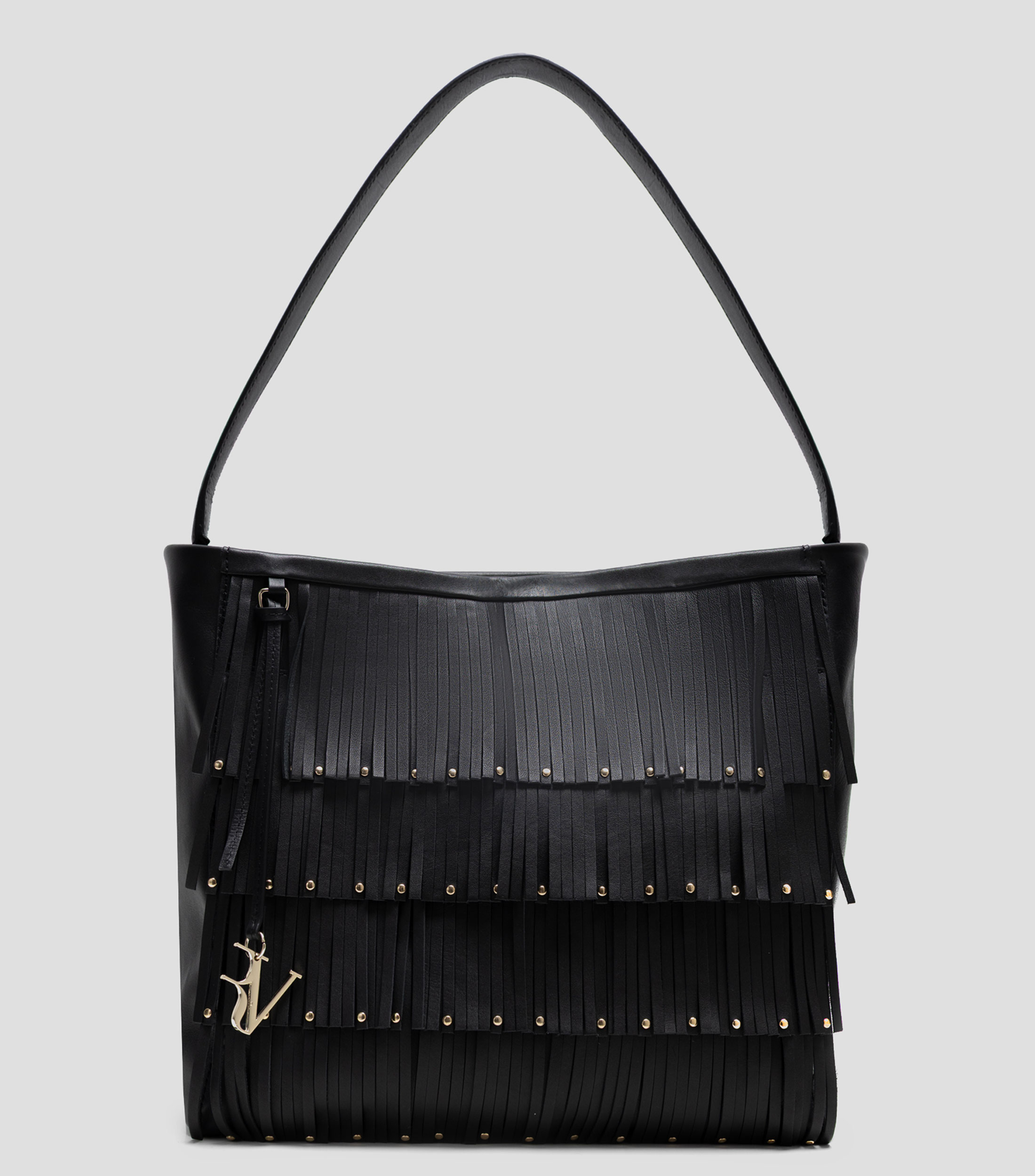 Bolsa Hobo en piel con flecos Mujer