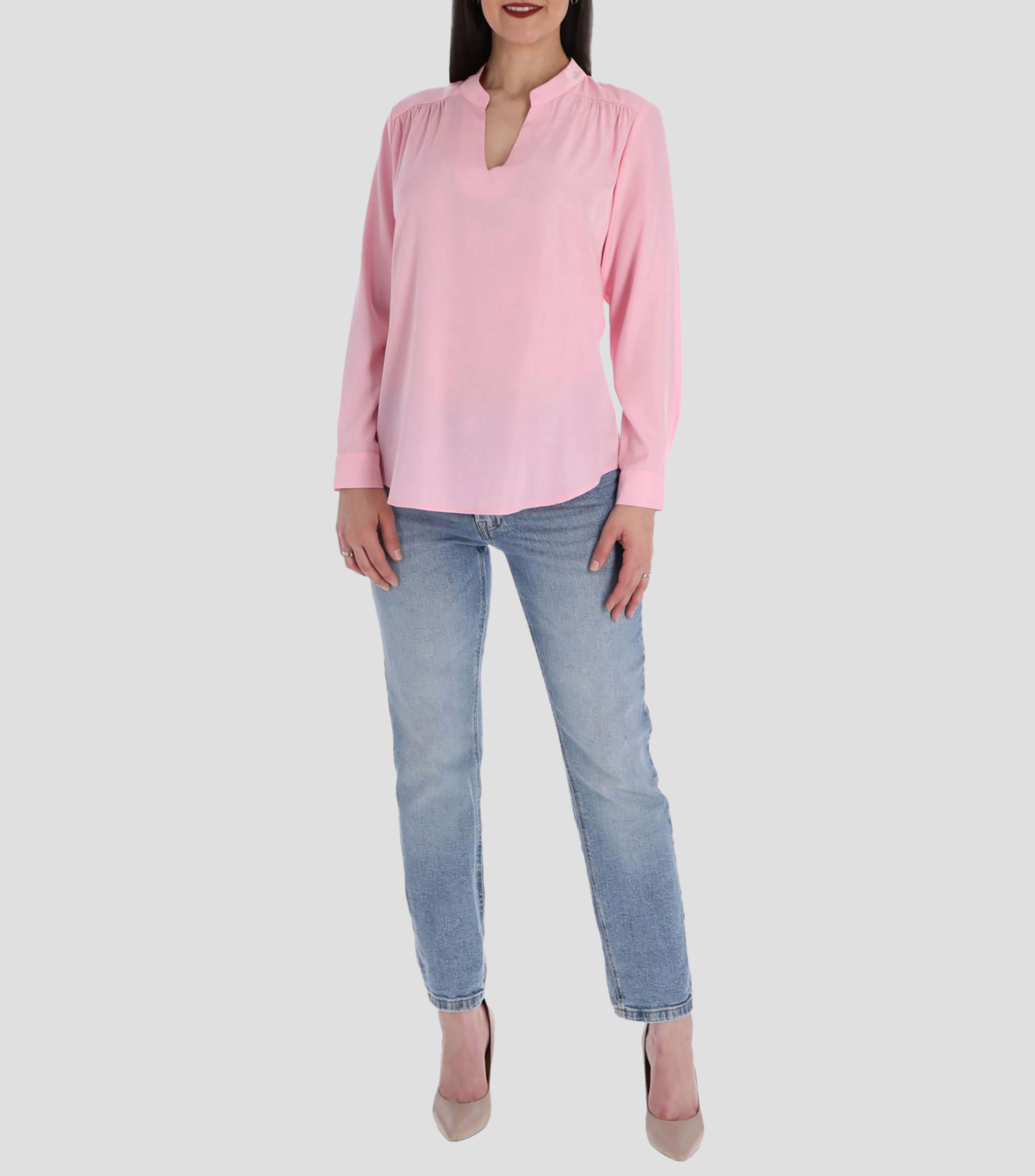 Blusa lisa manga larga Mujer