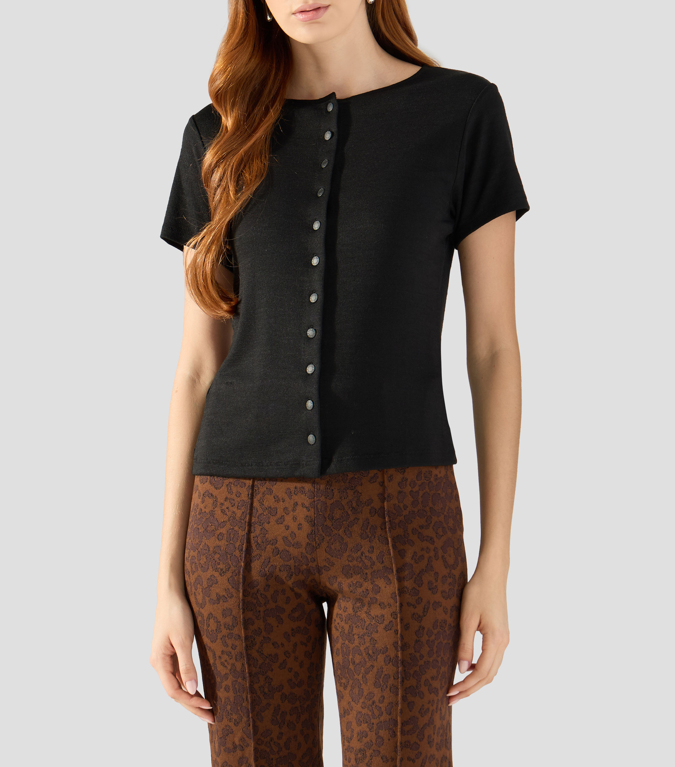Blusa lisa con manga corta Mujer